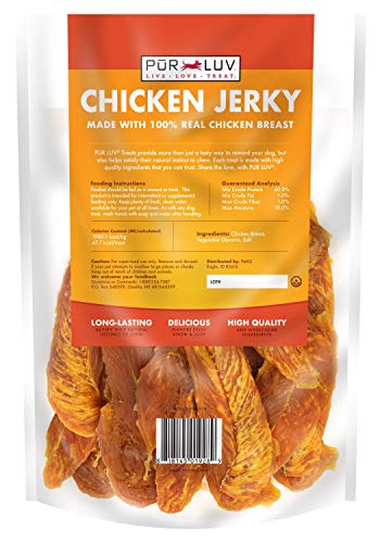 Pur Luv Chicken Jerky Dog Treats, Made with 100% Real Chicken Breast, 16 Ounces, Healthy, Easily Digestible, Long-Lasting, High Protein, Satisfies Dog's Urge to Chew