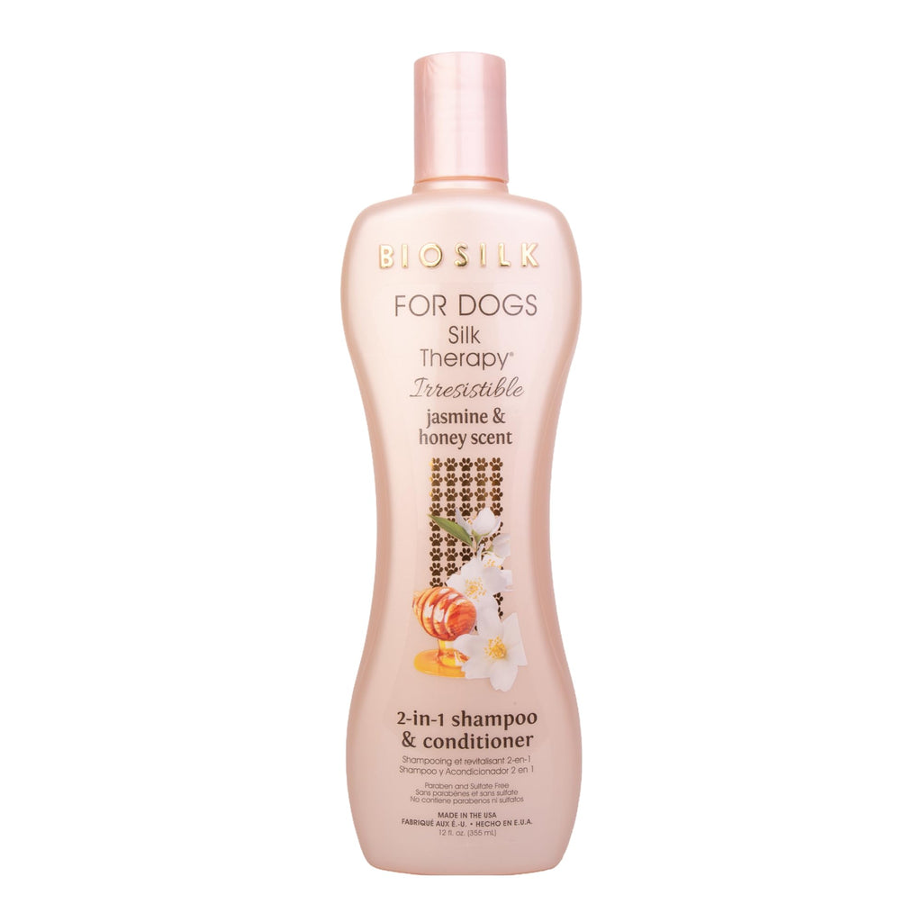 BioSilk for Dogs Silk Therapy Irresistible 2-in-1 Shampoo and Conditioner, Scented, Jasmine and Honey Scent, Paraben Free, Made in The USA, 12 Fl Ounces