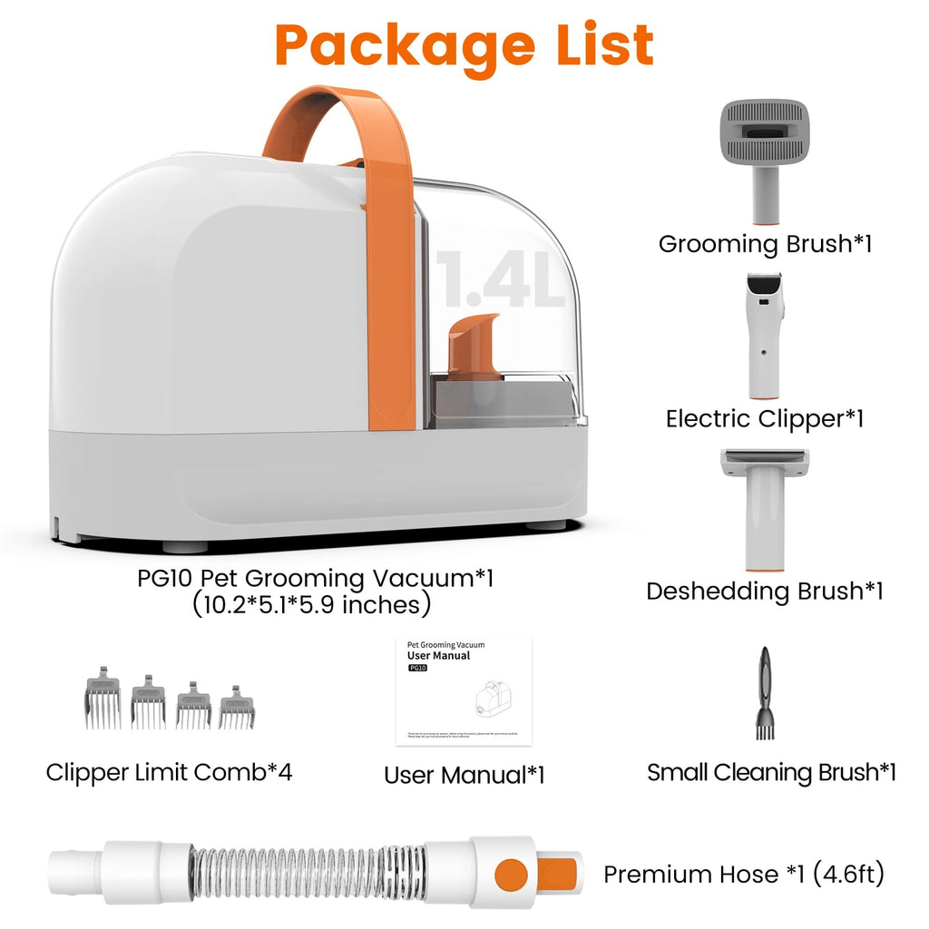 ubrobo Dog Grooming Vacuum, Dog Grooming Kit with Pet Clippers, 12,000Pa Pet Hair Vacuum for Dogs, Low Noise Home Cleaning Tool in 1, PG10