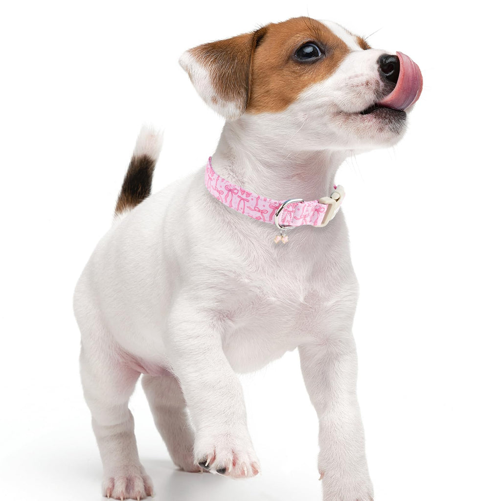 Faygarsle Cute Pink Bow Pattern Dog Collar for Summer Spring DesignSmall Medium Large Dogs M