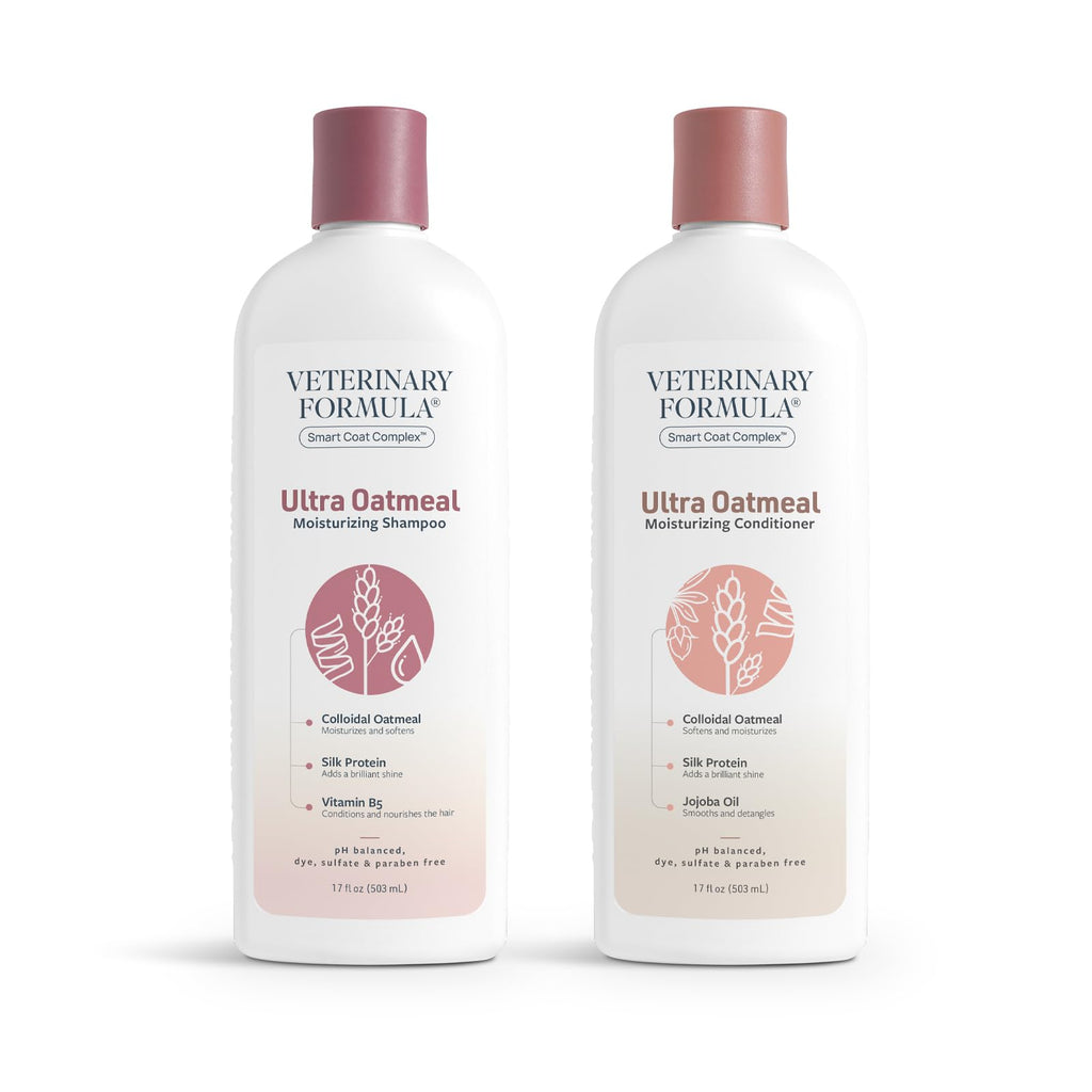 Veterinary Formula Moisturizing Ultra Oatmeal Shampoo & Conditioner Bundle for Dogs & Cats with Colloidal Oatmeal & Jojoba, Leaves Coat Soft, Shiny & Hydrated, 2 x 17 Fl Oz Bottles