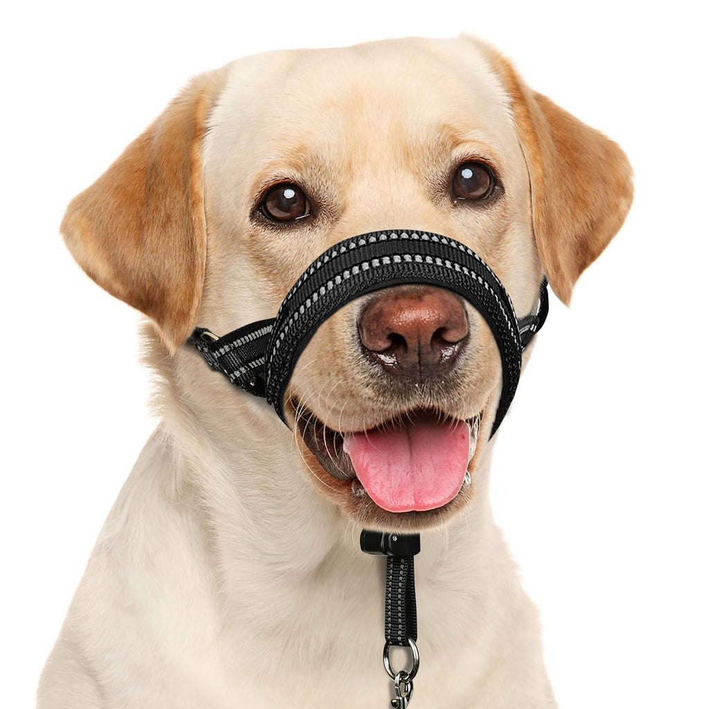 BARKLESS Soft Dog Head Collar, Patented Padded No Pull Head Halter, Training Nose Leash with Safety Link for Medium Large Dogs, Adjustable Muzzle Leash, Easy Control for Walking(Black, M)