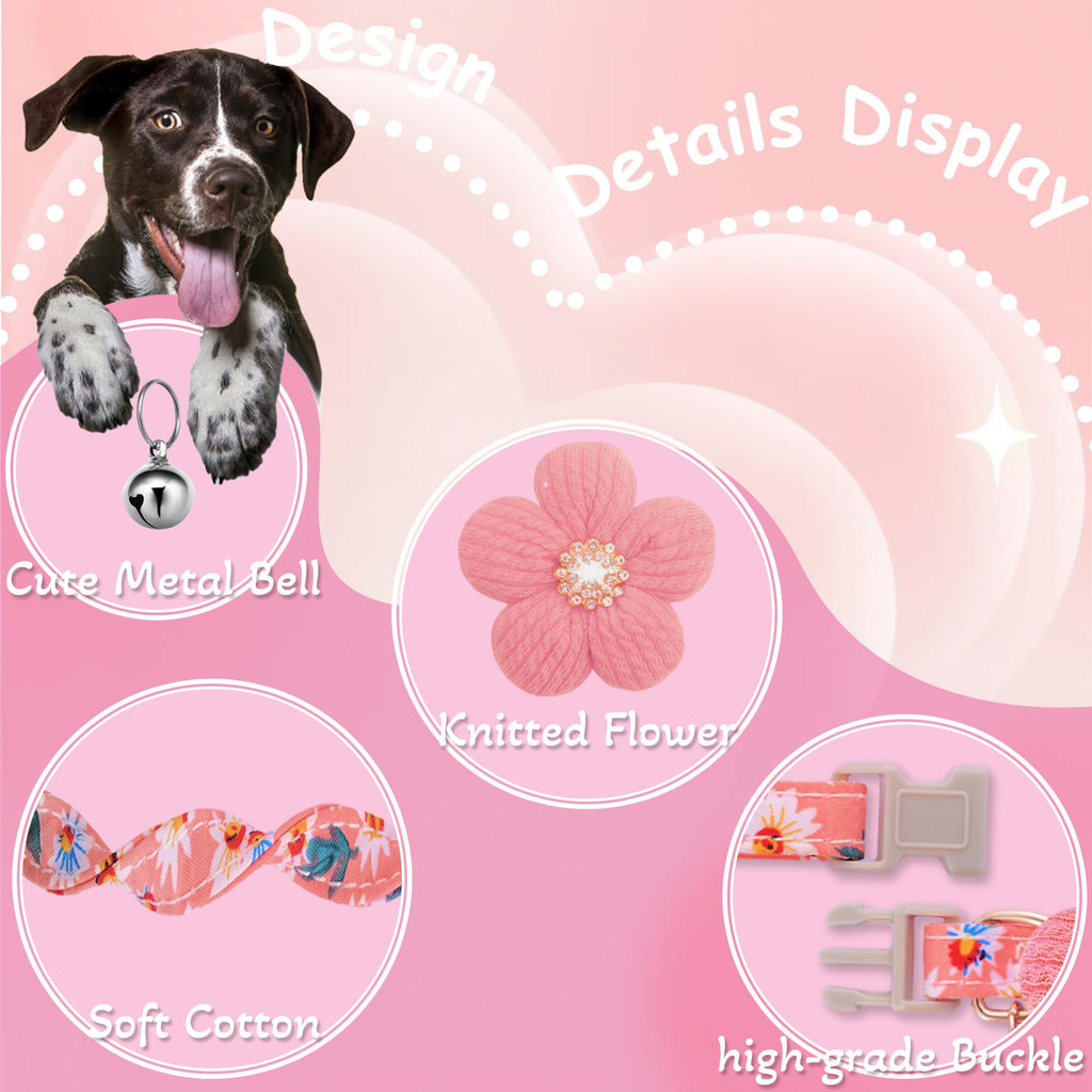 Small Dog Collar with Flower, Puppy Collar for Girl Dog Collars for Small Dogs Cute Dog Collar with Bell, Adjustable Length