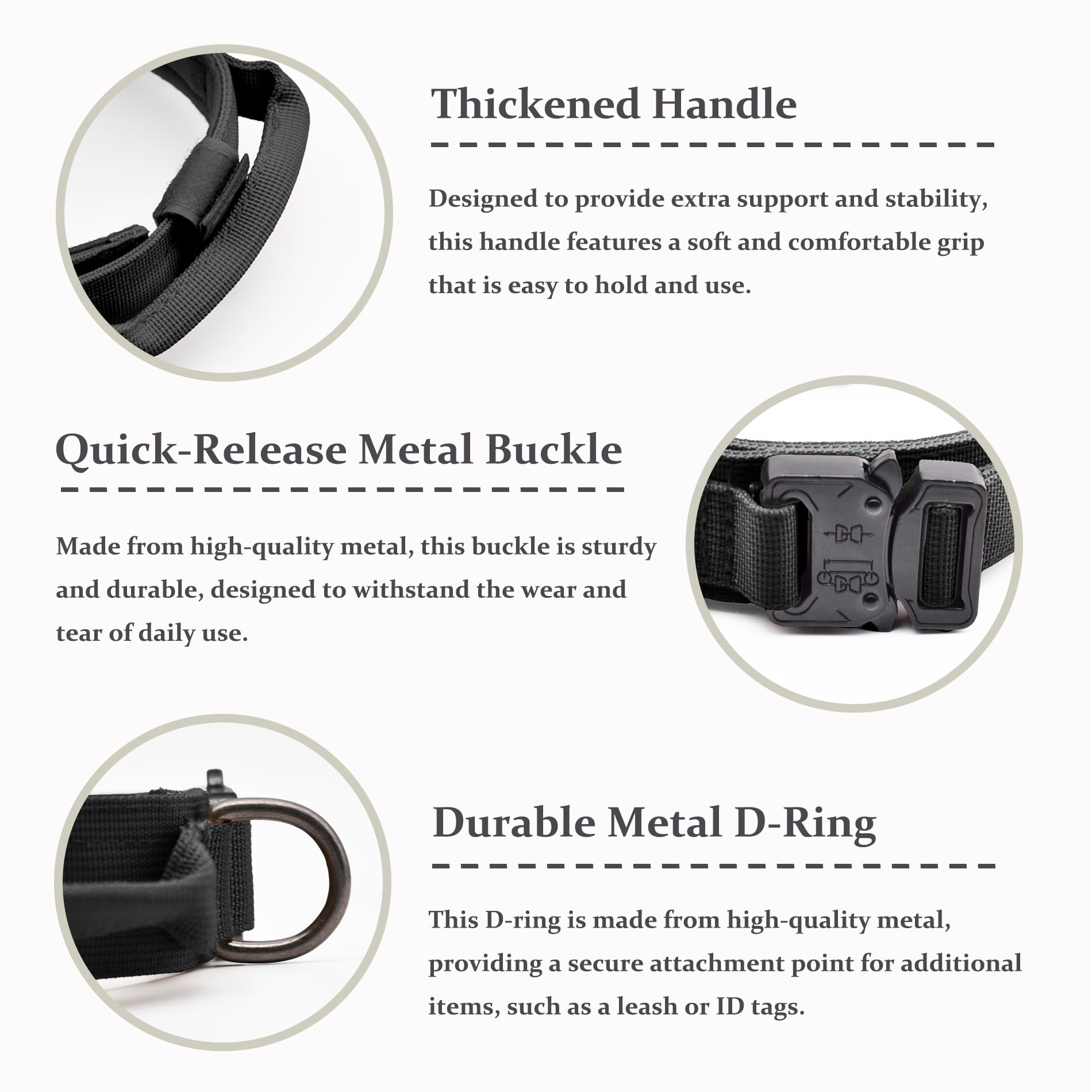 Tactical Dog Collar, Adjustable Military Training Nylon Dog Collar with Control Handle and Heavy Quick-Release Metal Buckle for Small Medium Large Dogs, Black L
