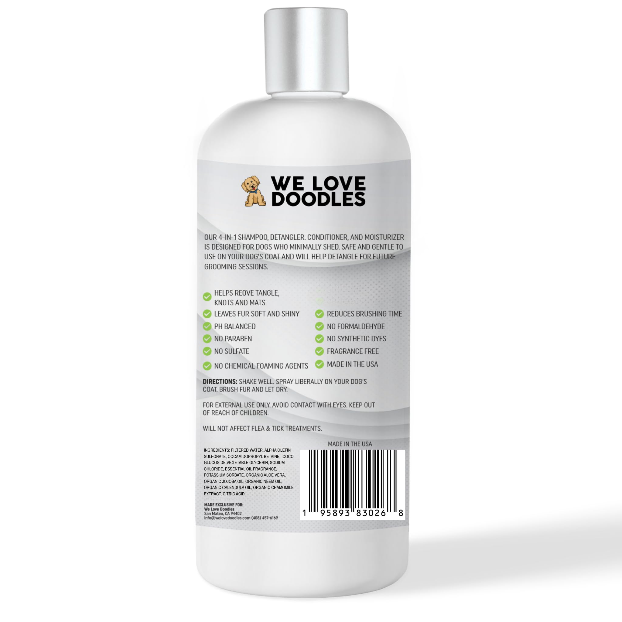 Dog Shampoo, Conditioner & Detangler - Best Shampoo for Goldendoodles, Poodles & Doodles Pet Hair - Hypoallergenic, Tearless, Sensitive Skin for Puppies & All Dog Breeds - Made in USA, 16OZ (Lavender)