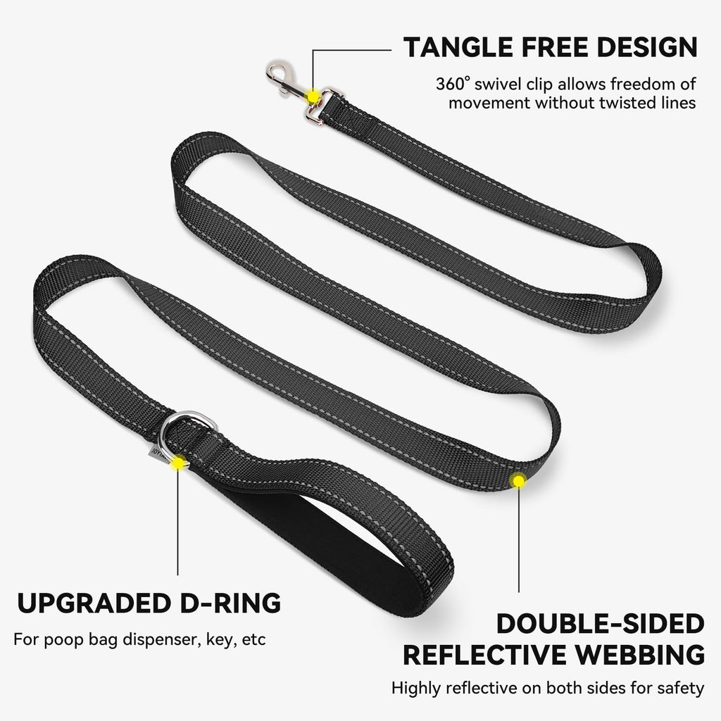 Joytale Dog Leash, 6 FT Double-Sided Reflective, Padded Handle Nylon Heavy Duty Leashes for Medium & Large Dogs Walking, Black