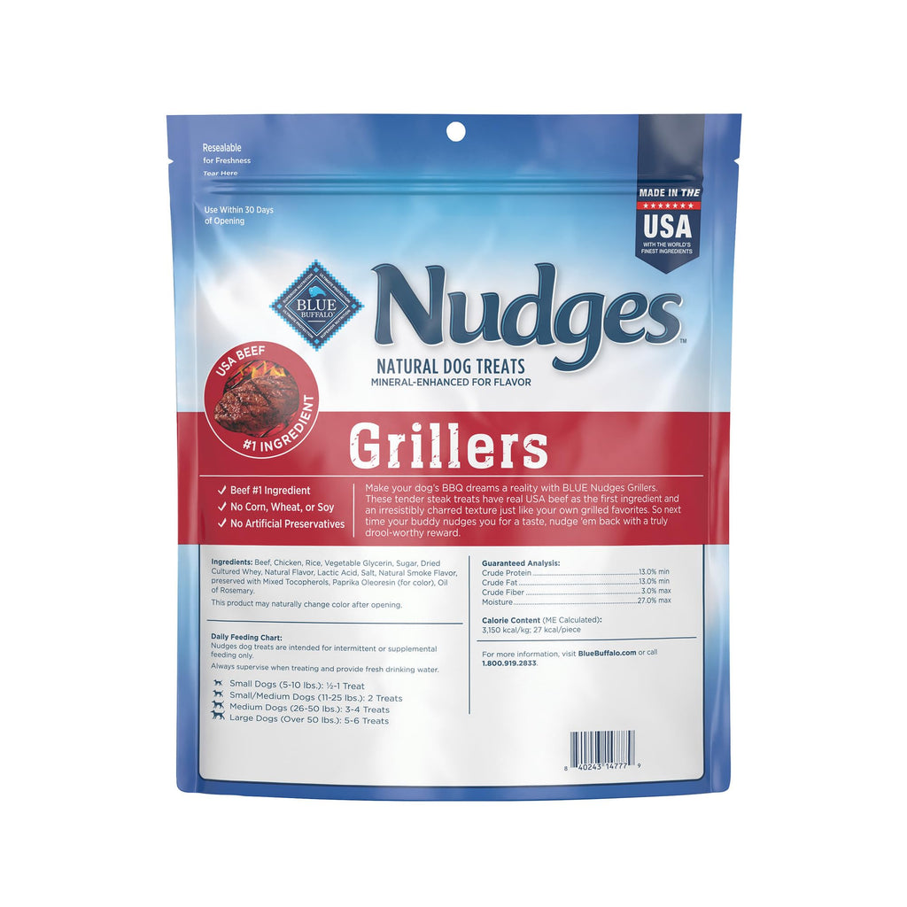 Blue Buffalo Nudges Grillers Natural Dog Treats with Real USA Beef, Made in the USA, Steak, 36-oz Bag