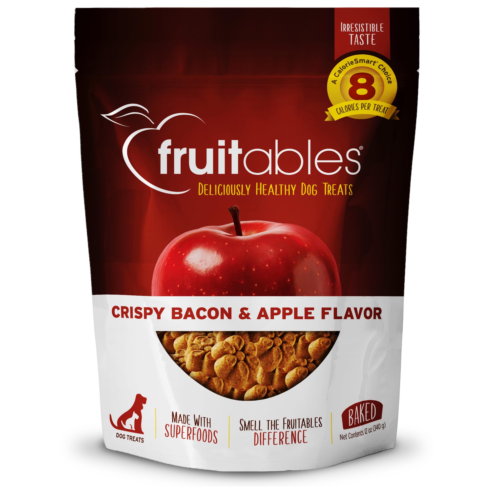 Fruitables Baked Dog Treats, Healthy Pumpkin Treat for Dogs, Low Calorie & Delicious, Free of Wheat, Corn and Soy, Made in the USA, Apple and Crispy Bacon Flavor, 12oz