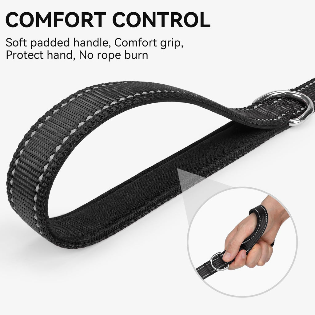 Joytale Dog Leash, 6 FT Double-Sided Reflective, Padded Handle Nylon Heavy Duty Leashes for Medium & Large Dogs Walking, Black
