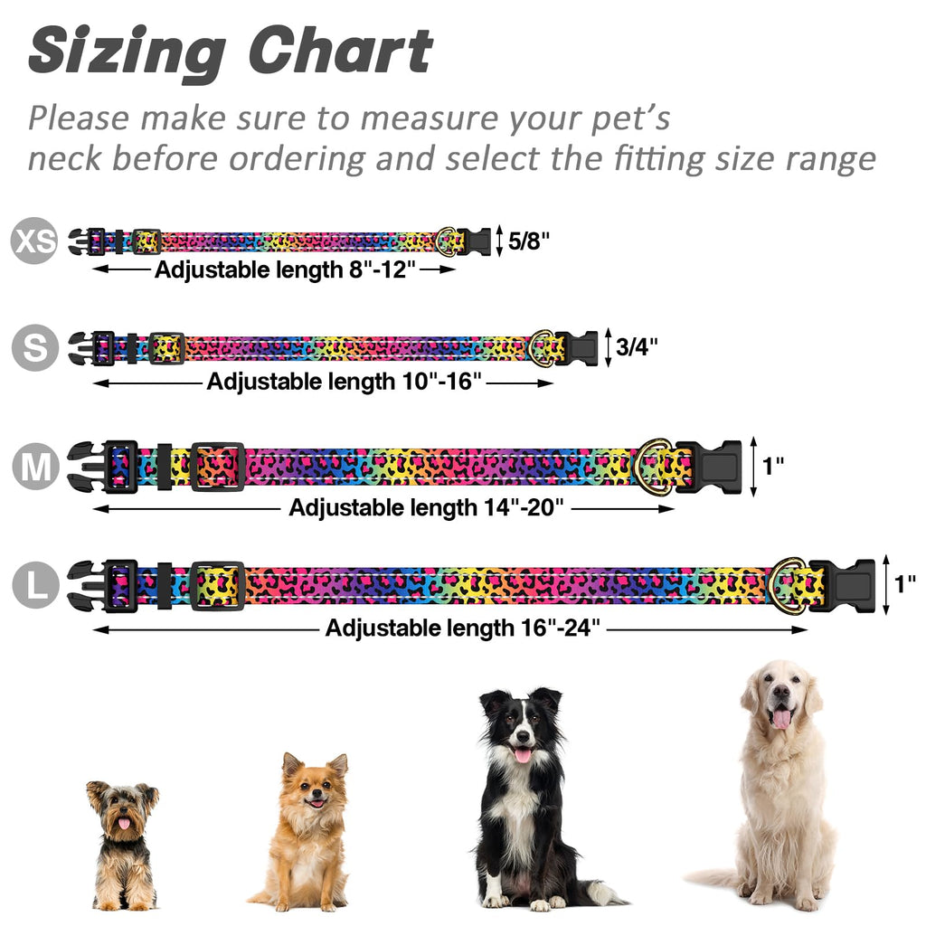TMOODEL Reflective Dog Collar for Medium Dogs, Cute Leopard Style Adjustable Heavy-Duty Nylon Puppy Collar for Boy and Girl Female, Soft Pet Accessories with Quick Release Buckle, Neon
