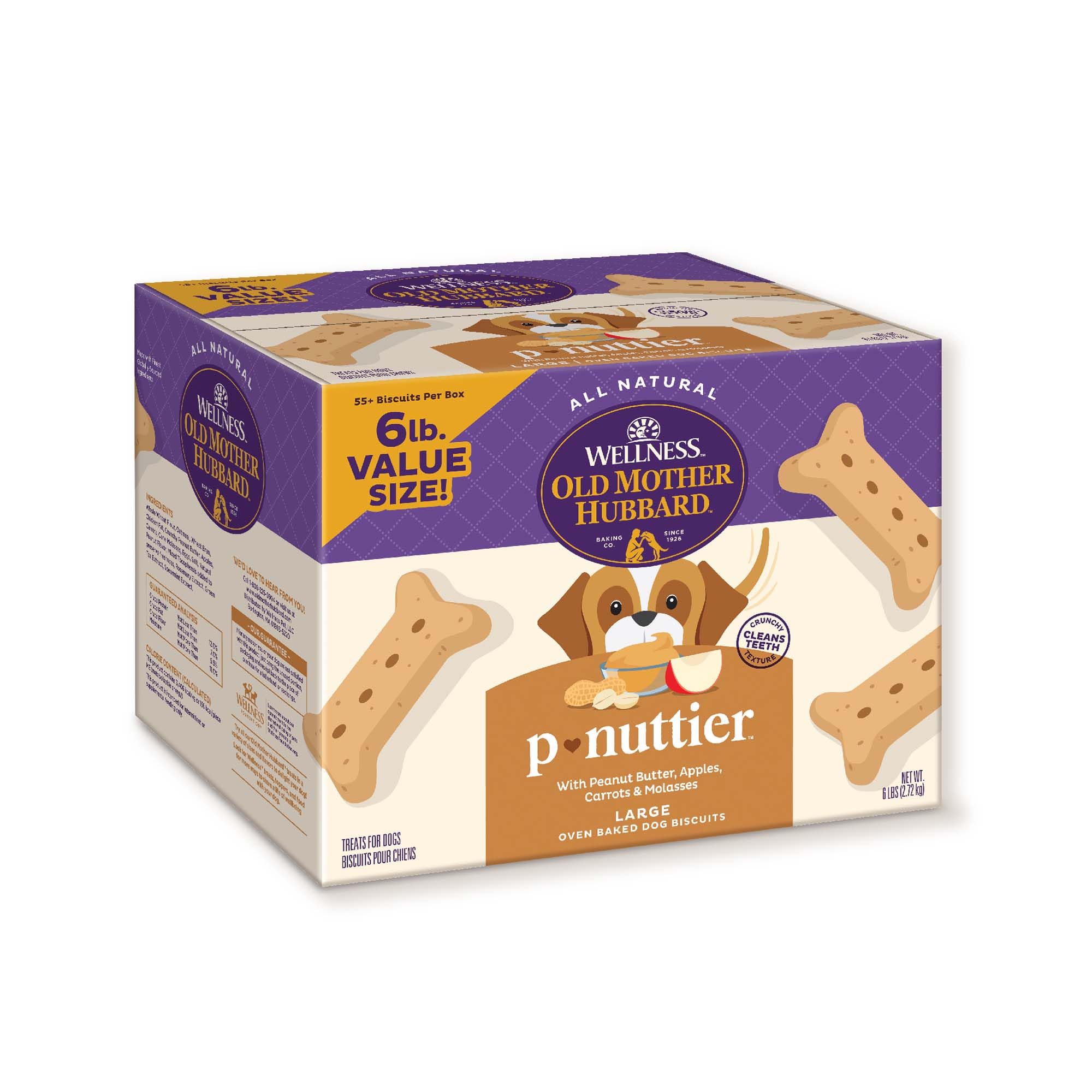 Old Mother Hubbard Wellness P-Nuttier Dog Biscuits, Natural, Training Treats, Peanut Butter Flavor, Large Size, (6 Pound Box)