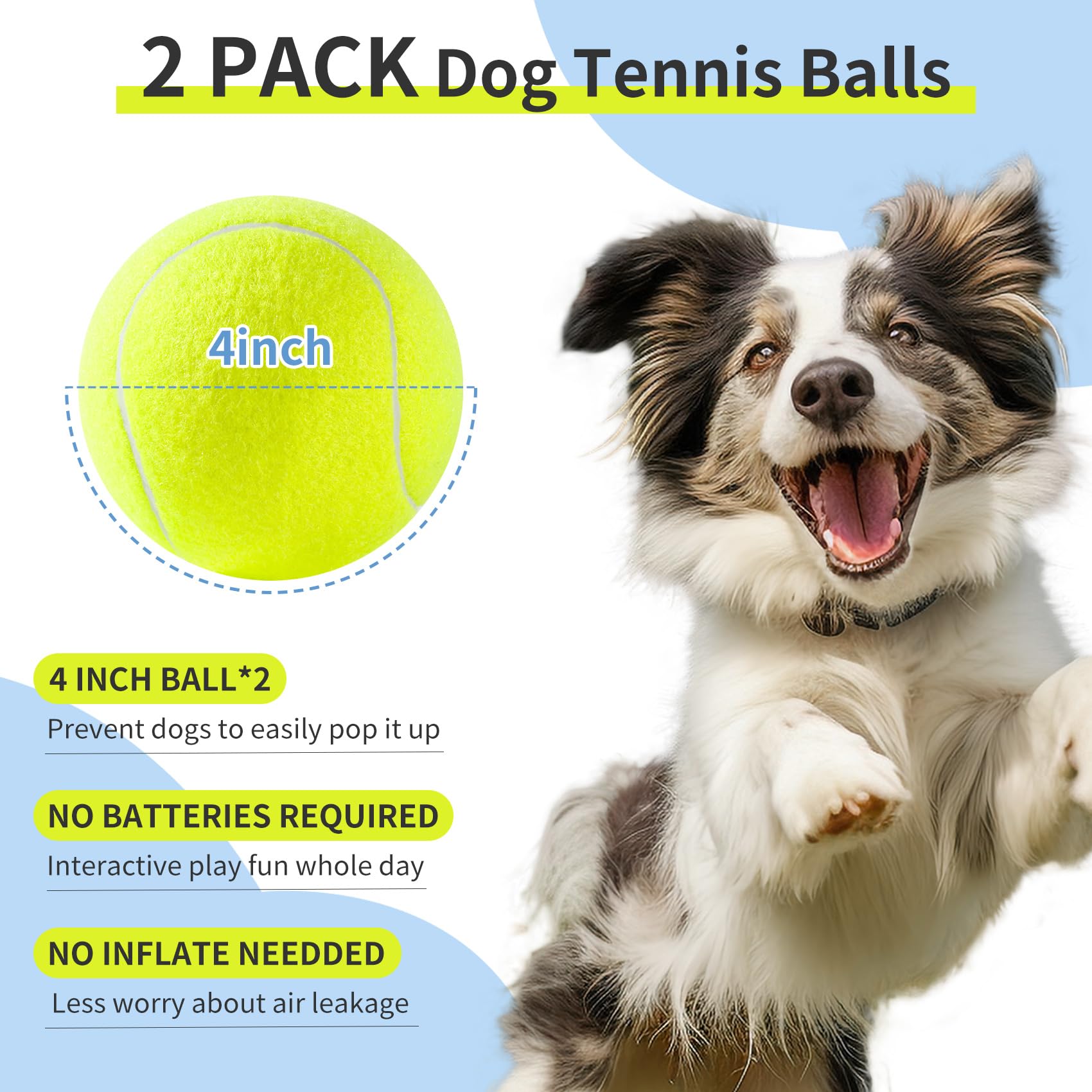 susu & wuwu Large Tennis Ball for Dogs 4 Inch Big Tennis Ball for Dog,Outdoor Play Toy for Small, Medium,Large Dogs Pet Birthday Gift (2 Pack)