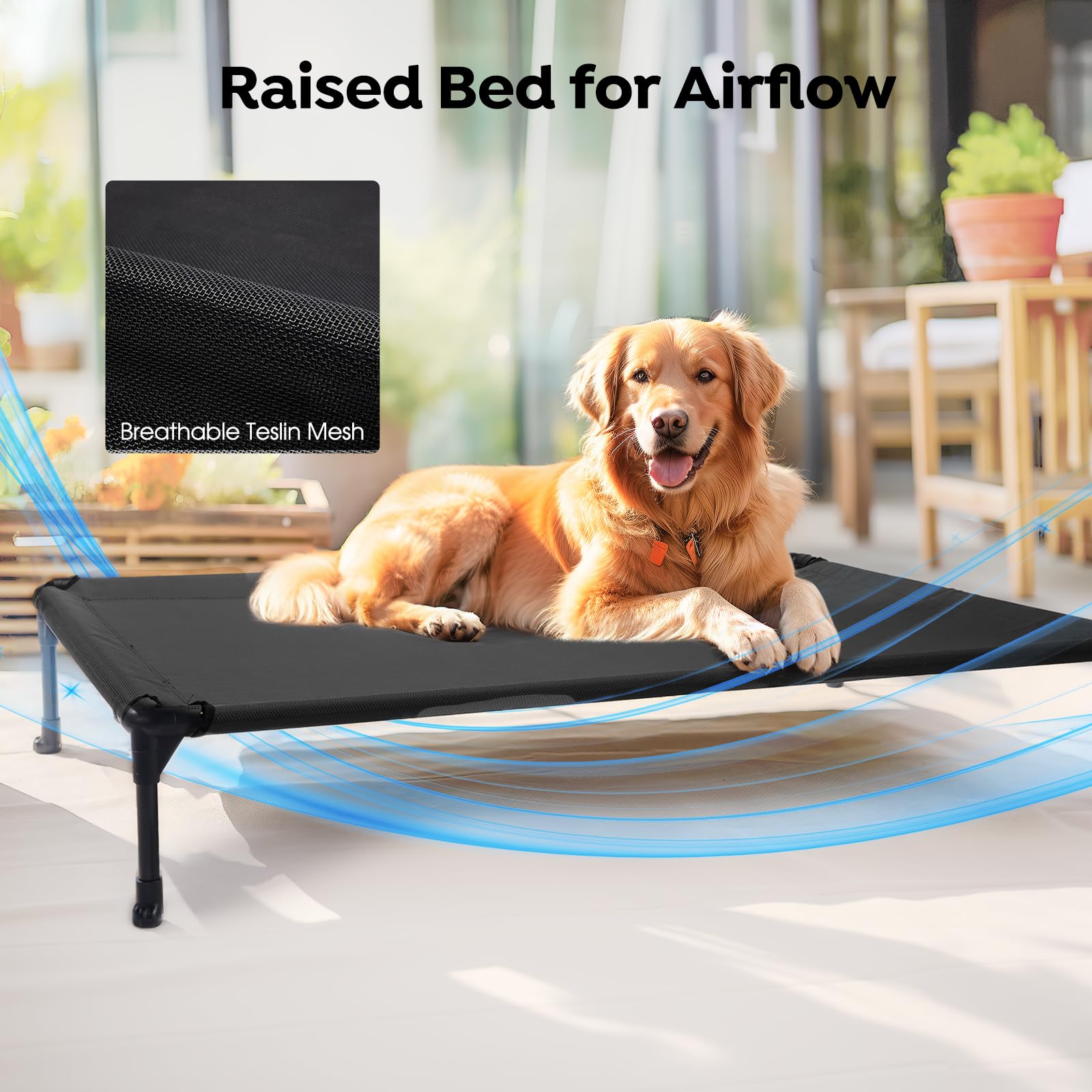 Veehoo Cooling Elevated Dog Bed Add Removable Waterproof Bolster Cushion Mat, Raised Pet Cot with Breathable Teslin Mesh, No-Slip Feet, Dog Couch Bed for Indoor Outdoor, 42x30inches, Black, CWC2331B
