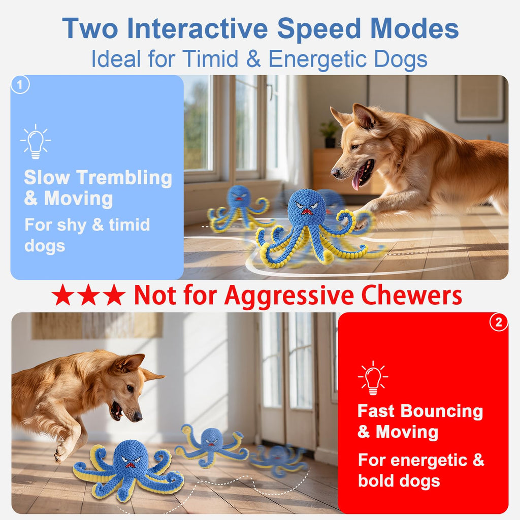 Qraxond Interactive Dog Toys Octopus,Durable Automatic Jumping Dog Toy to Keep Them Busy,Squeaky Moving Tug of War Doggie Toy,USB Rechargeable,Not for Aggressive Chewers (Blue)