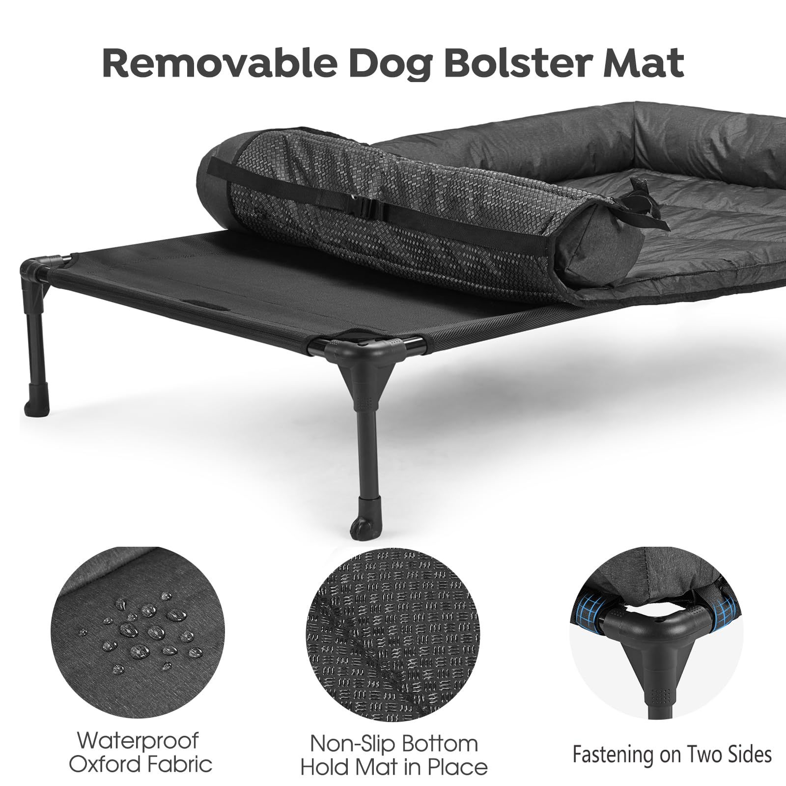 Veehoo Cooling Elevated Dog Bed Add Removable Waterproof Bolster Cushion Mat, Raised Pet Cot with Breathable Teslin Mesh, No-Slip Feet, Dog Couch Bed for Indoor Outdoor, 42x30inches, Black, CWC2331B