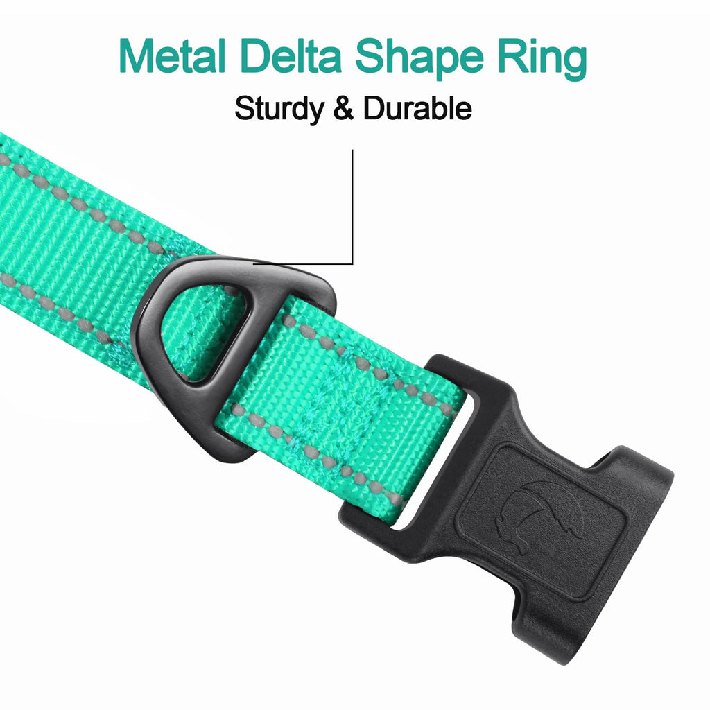 Joytale Reflective Dog Collar, Soft Neoprene Padded, Metal D-Ring, Nylon Pet Collar Adjustable for Large Dogs, Teal, L