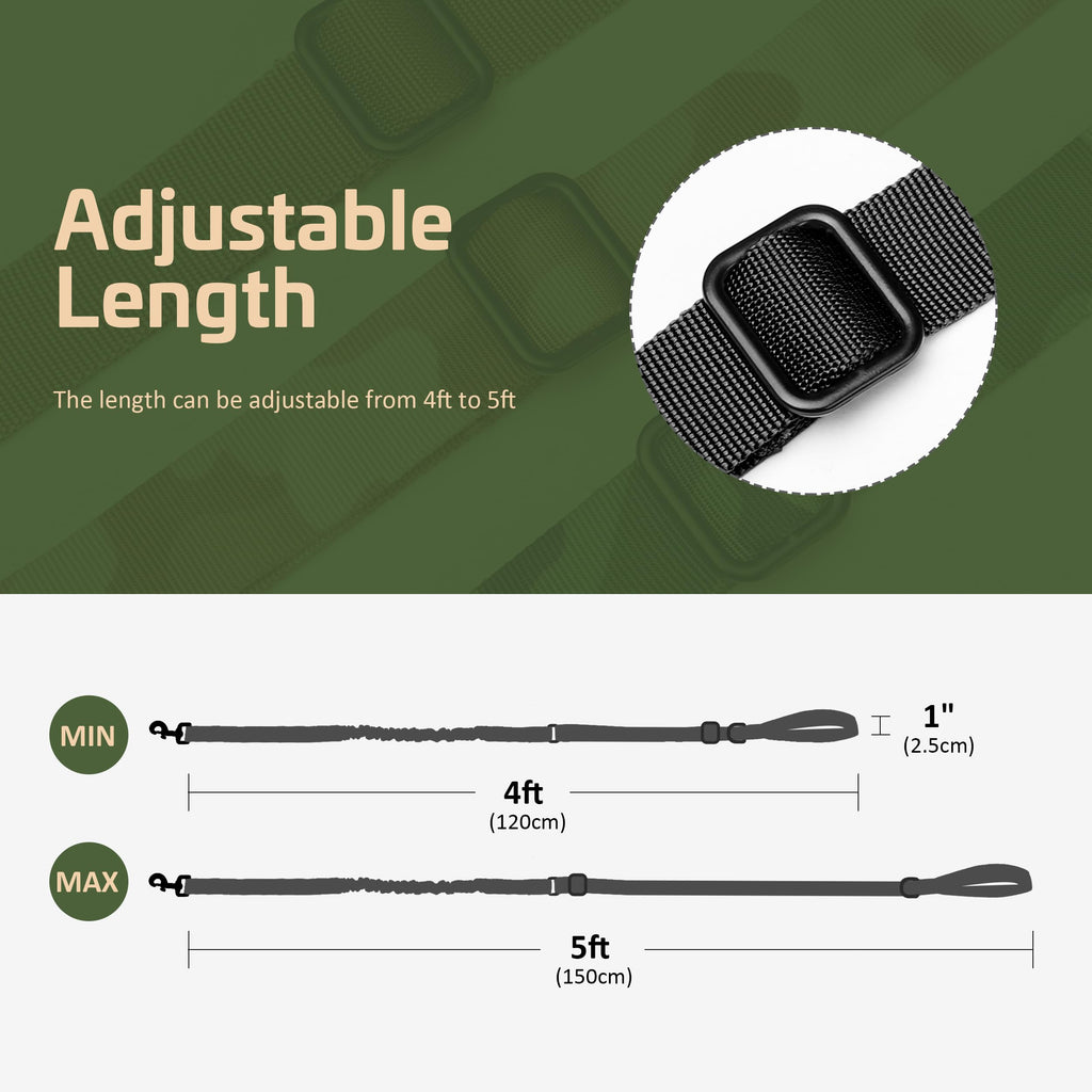 Forestpaw Tactical Dog Leash for Large Dogs,Heavy Duty Bungee Dog Leash with Shock Absorption,2 Padded Handles for Training Running Walking,Adjustable 4-5FT,Black