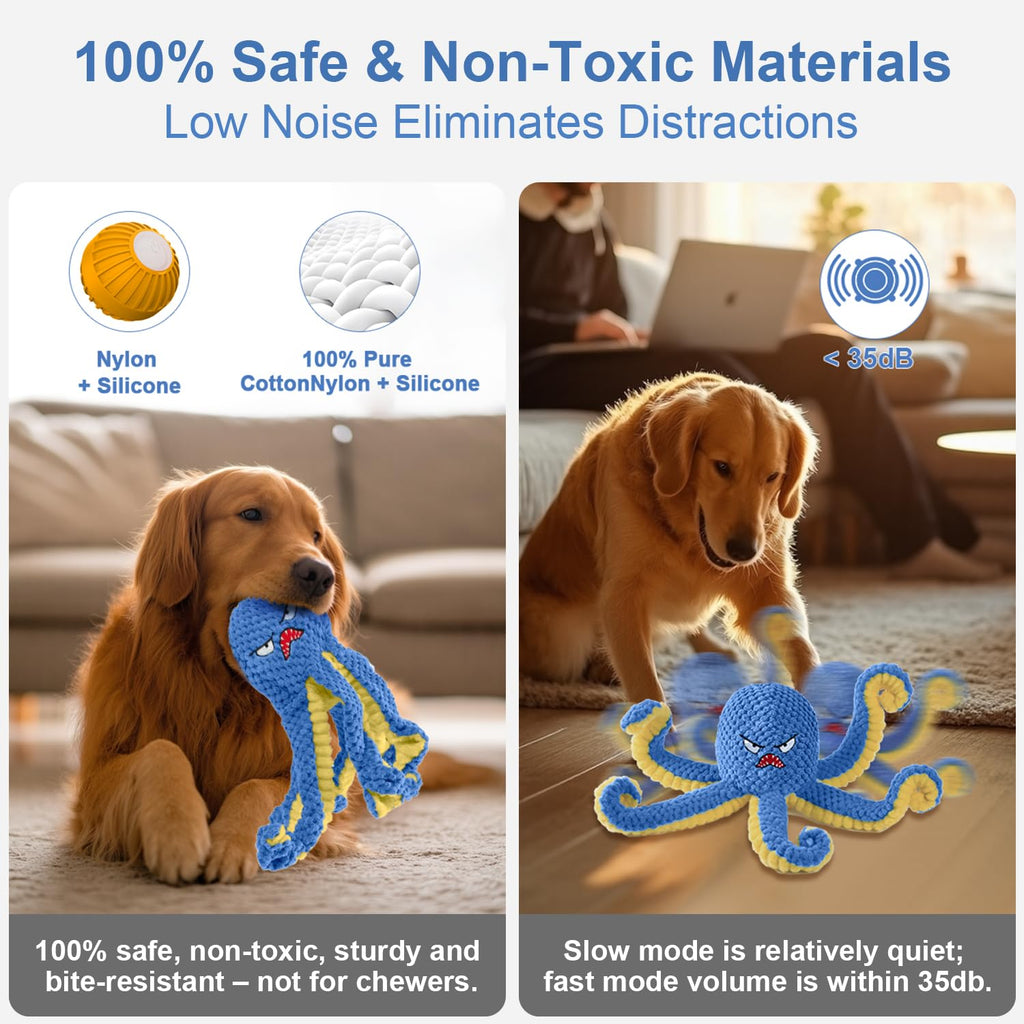 Qraxond Interactive Dog Toys Octopus,Durable Automatic Jumping Dog Toy to Keep Them Busy,Squeaky Moving Tug of War Doggie Toy,USB Rechargeable,Not for Aggressive Chewers (Blue)
