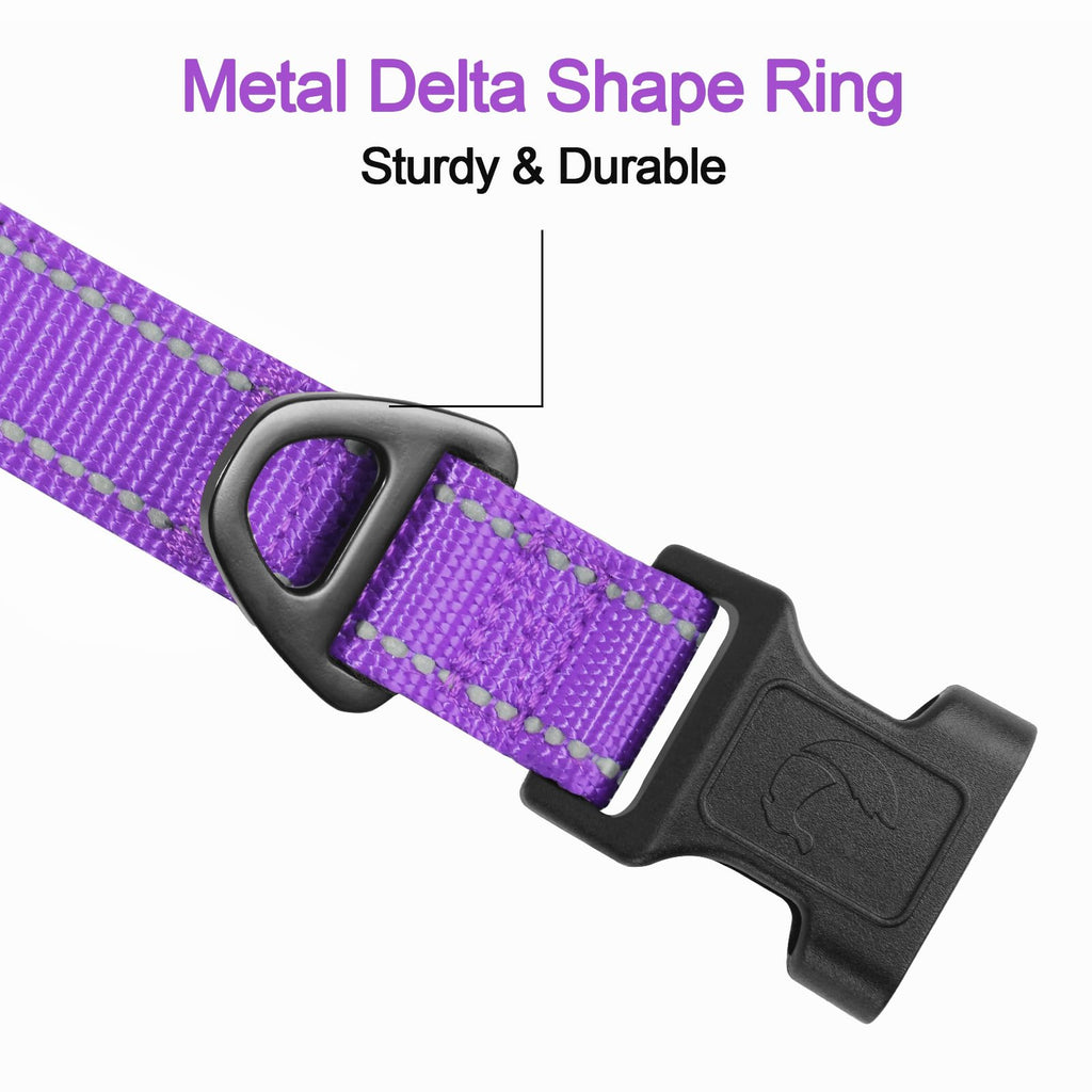 Joytale Reflective Dog Collar,Soft Neoprene Padded Breathable Nylon Pet Collar Adjustable for Large Dogs,Purple,L