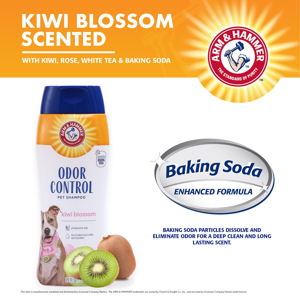 Arm & Hammer Deodorizing Dog Shampoo with Baking Soda for Odor Control, Tearless Moisturizing Formula for Sensitive Skin, Fresh Kiwi Blossom Scent, Safe for Dogs and Puppies, 20 Fl Oz