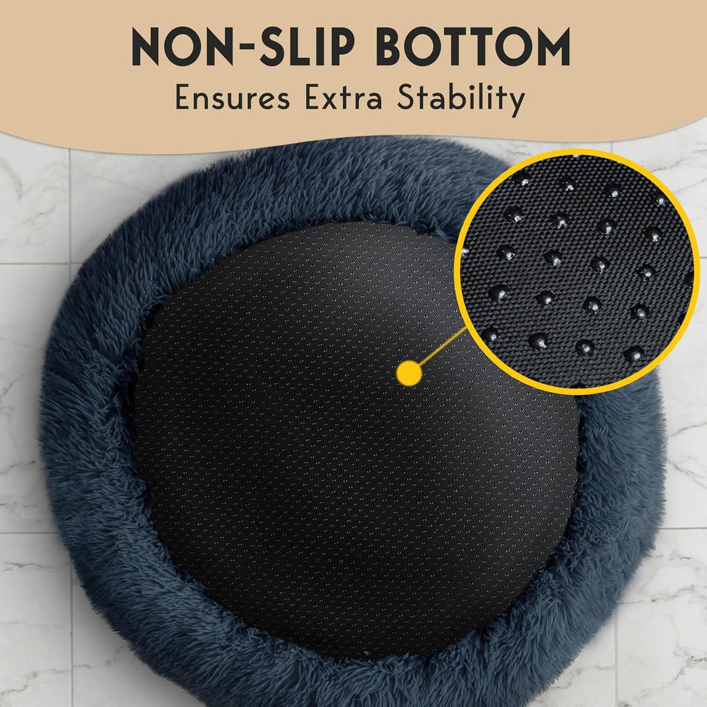 PetJett Calming Dog Bed Medium Size Dog - 30'' Donut Bed, Round Dog Bed, Anti-Slip & Washable Super Soft Fluffy Plush Round Bed, Anti-Anxiety Premium Comfort Pet Bed, Fits Dogs upto 45 lbs - Dark Grey