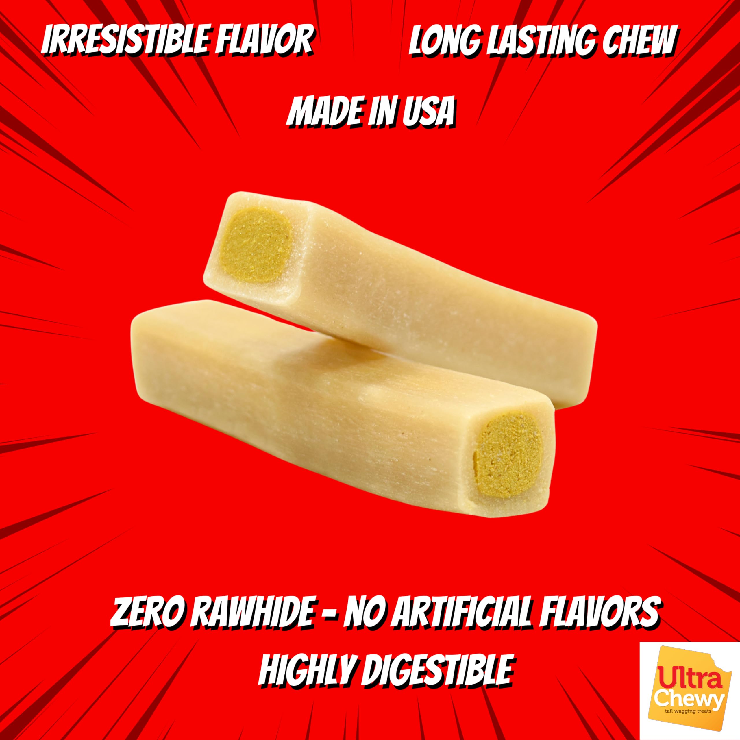 Ultra Chewy Double Treat Bones Favorites, Dog Treats, Made in The USA, Healthy Treats, Easy to Digest, Promotes Dental Health (Assorted Flavors, 1 Pack/9 Bones Per Pack)