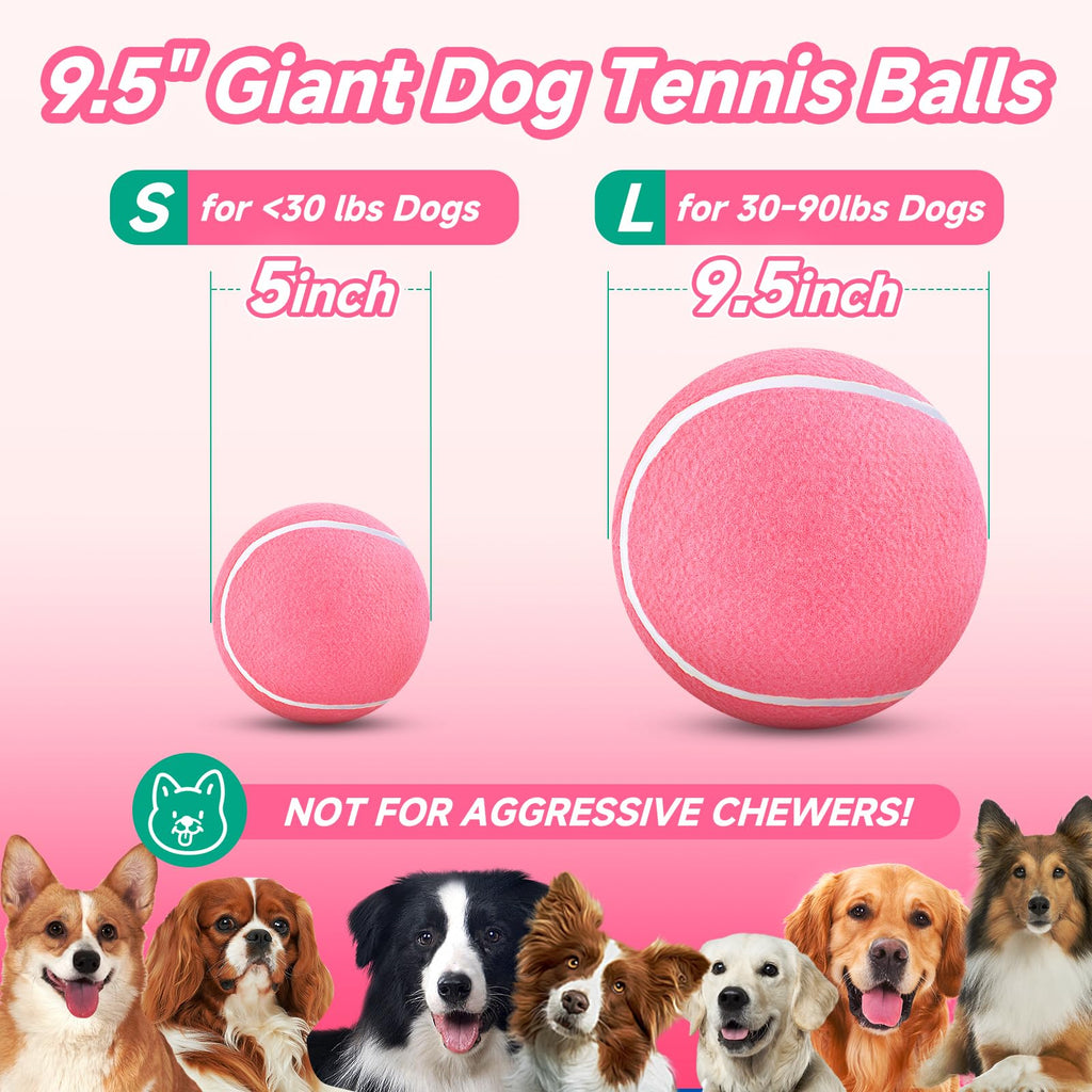 HETOO Large Dog Tennis Balls: 9.5 inch Pink Dog Toys- Giant Big Outdoor Dog Toys Balls- Dog Tennis Ball Toys for Small Medium Large Dogs- Pet Toys Birthday Gift
