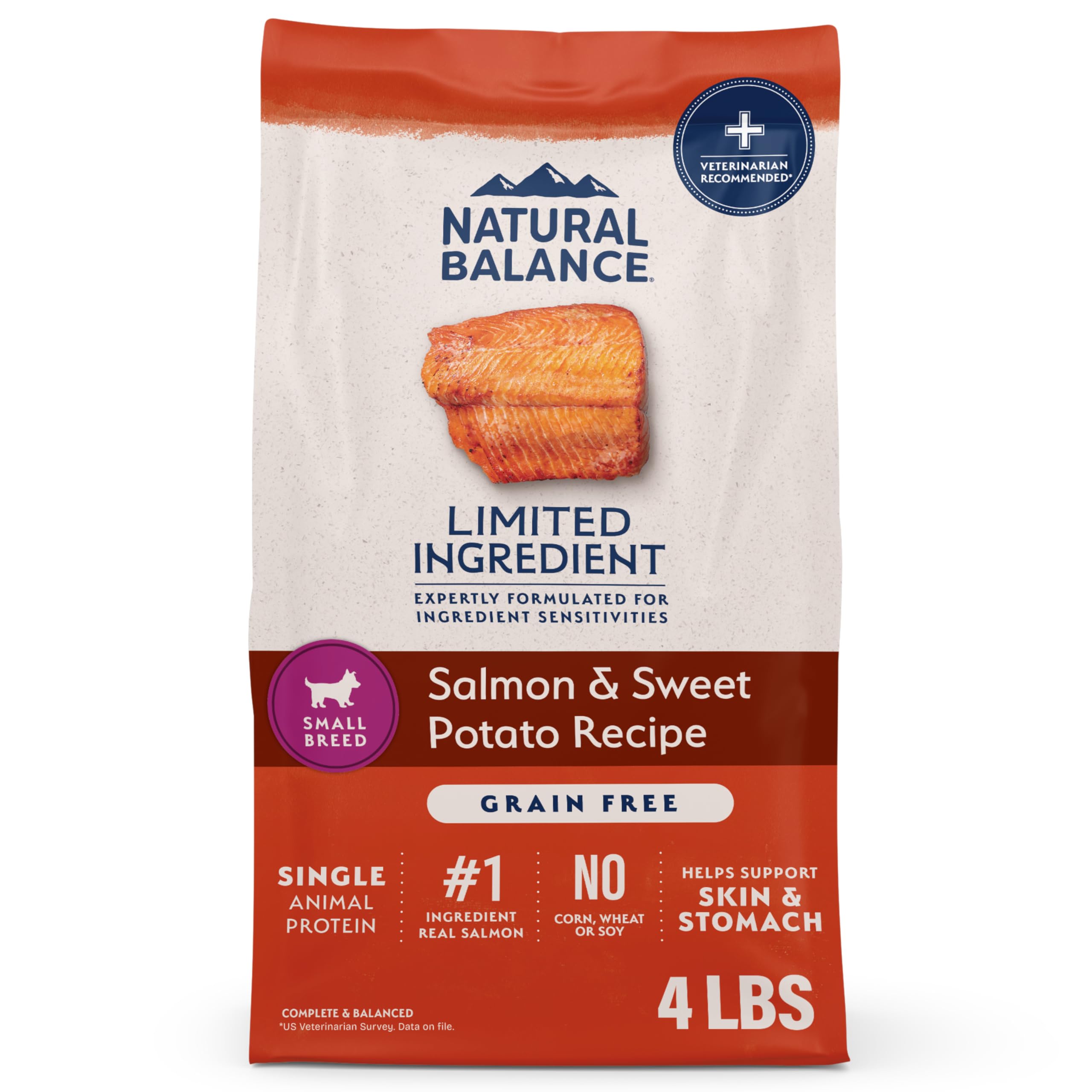 Natural Balance Limited Ingredient Small Breed Adult Grain-Free Dry Dog Food, Salmon & Sweet Potato Recipe, 4 Pound (Pack of 1)