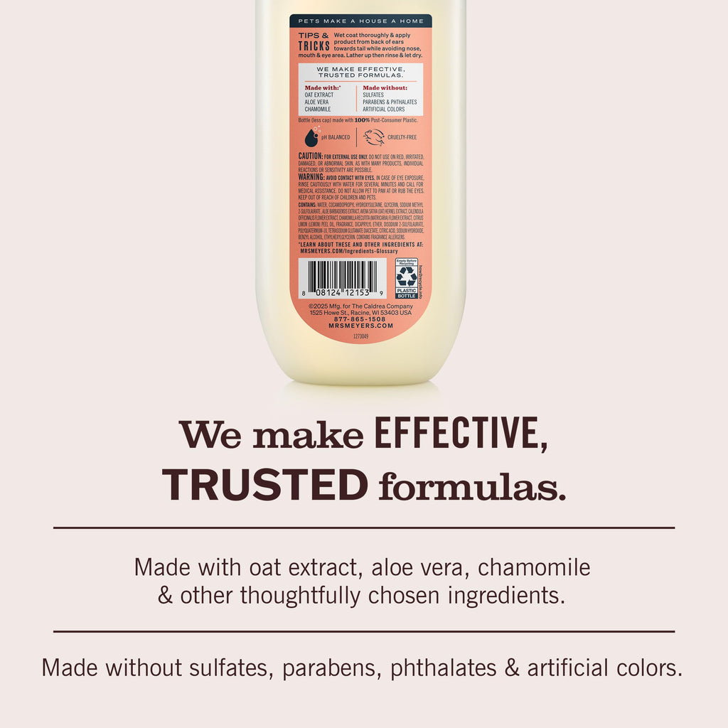 MRS. MEYER'S Clean Day 3 in 1 Dog Shampoo, White Peach Scent, 14oz