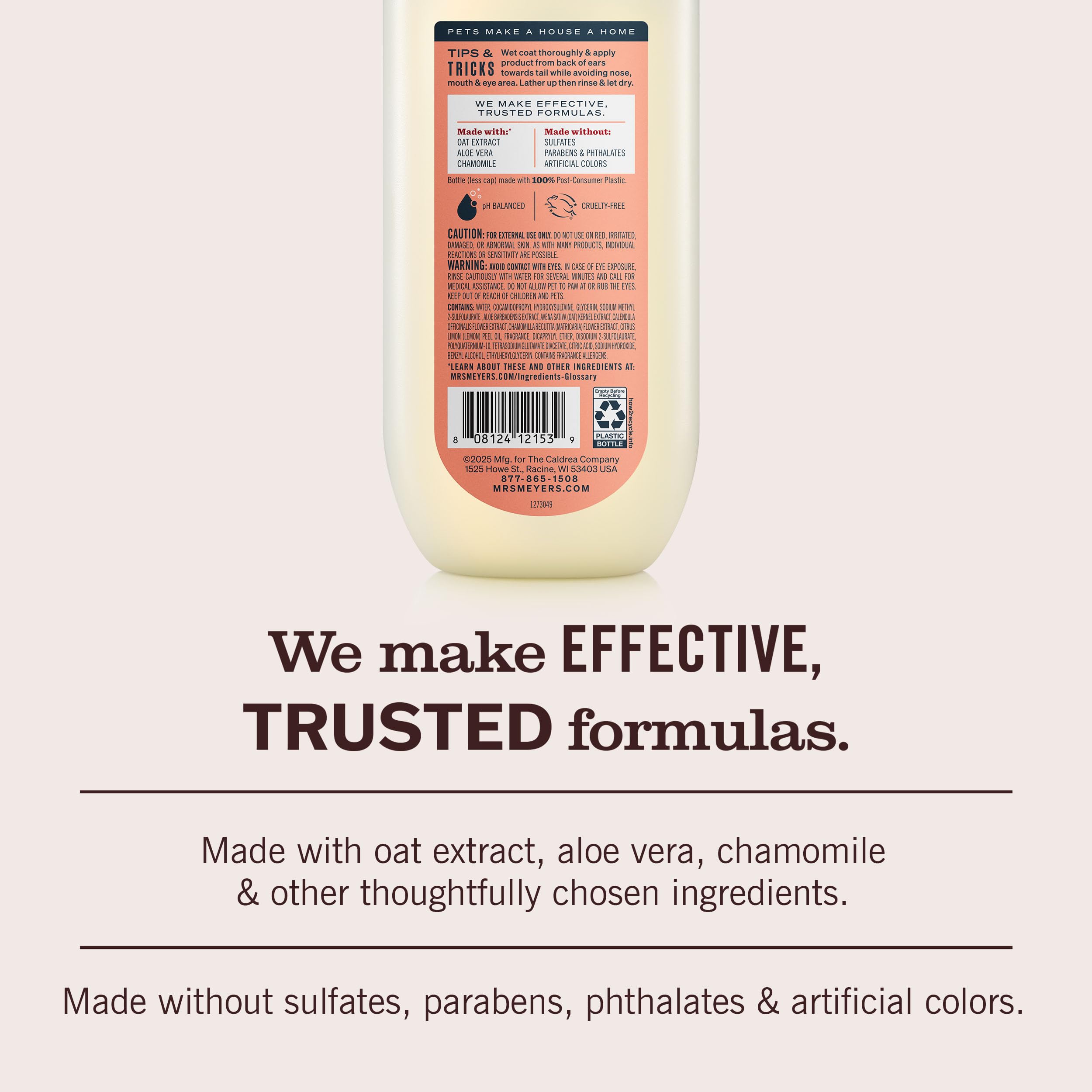 MRS. MEYER'S Clean Day 3 in 1 Dog Shampoo, White Peach Scent, 14oz