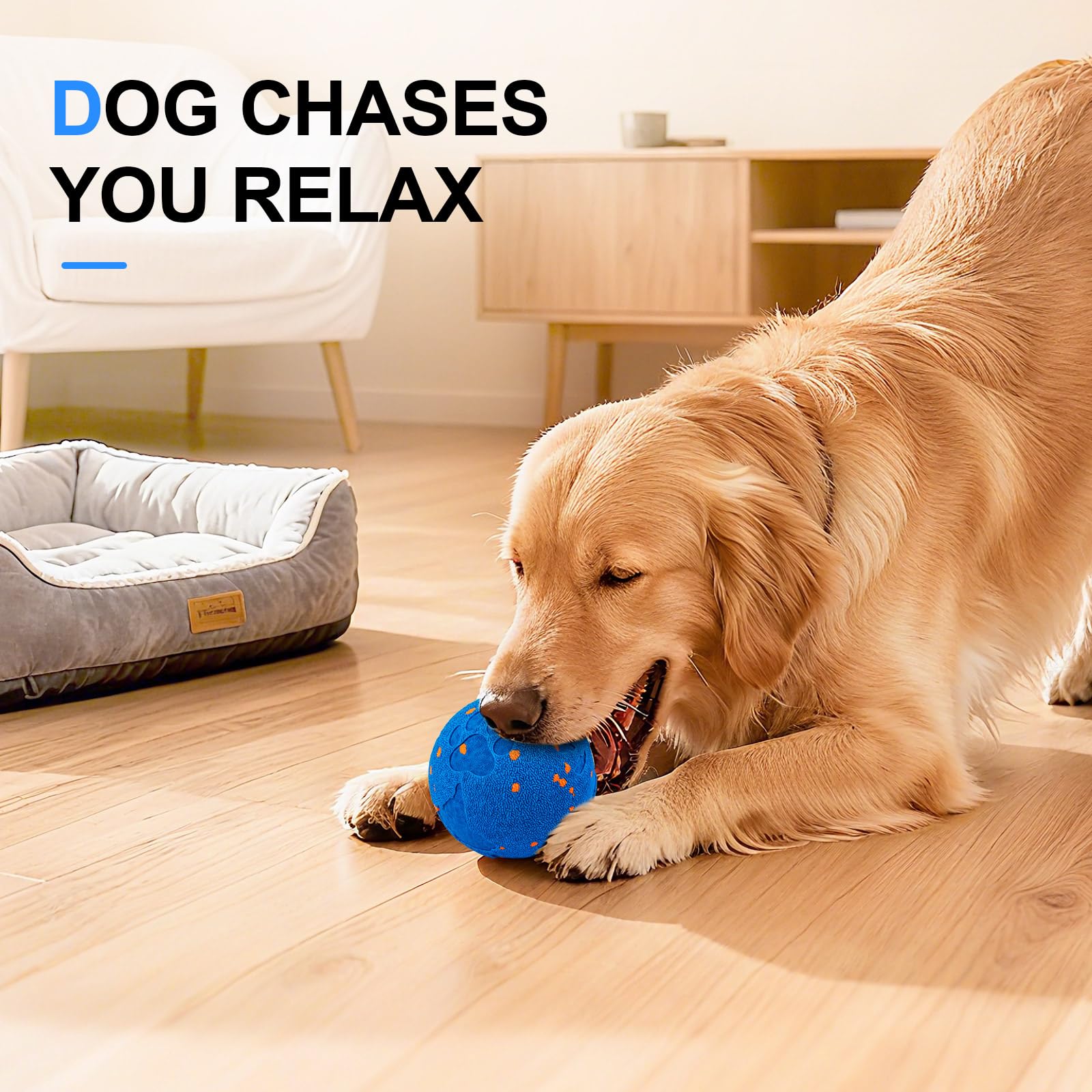 Interactive Dog Ball,Moving Bouncing Dog Toy for Large Dogs, USB Rechargeable Auto-Moving Pet Ball, Durable Interactive Dog Toy for Active Large Breed Puppies & Adult Dogs