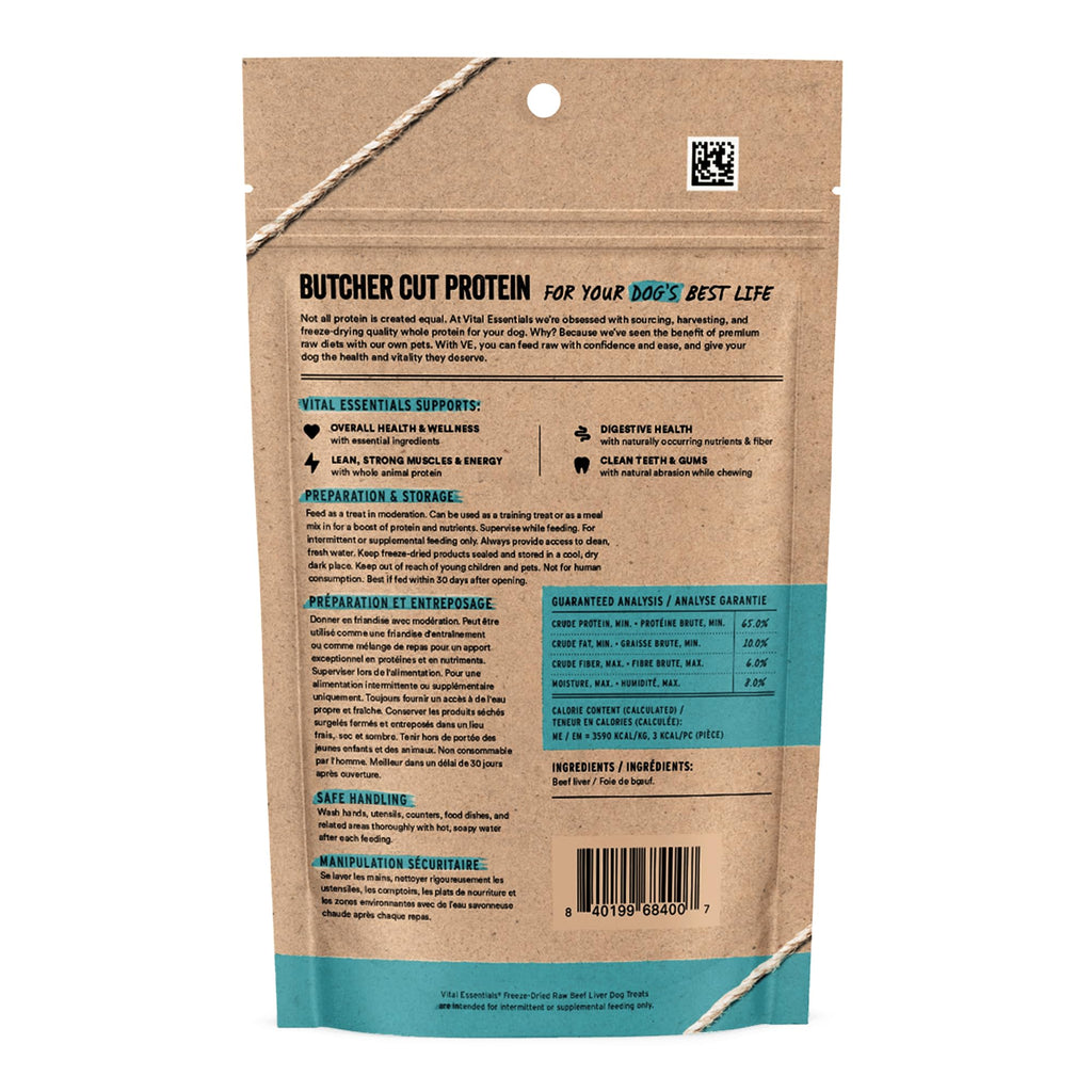 Vital Essentials Freeze Dried Dog Treats | Beef Liver, Single Ingredient | Premium Quality | Grain Free Training Treats for Dogs, 2.1 oz Bag