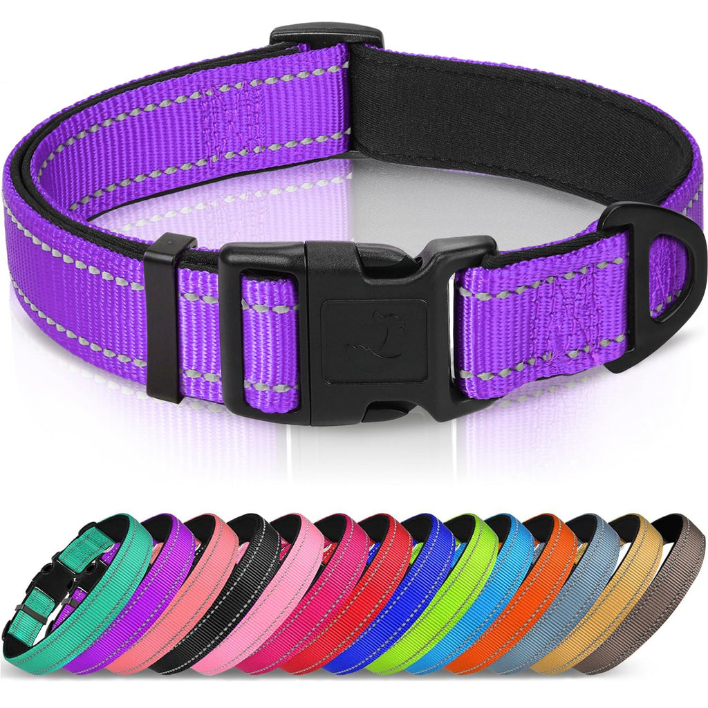 Joytale Reflective Dog Collar,Soft Neoprene Padded Breathable Nylon Pet Collar Adjustable for Large Dogs,Purple,L