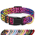 TMOODEL Reflective Dog Collar for Medium Dogs, Cute Leopard Style Adjustable Heavy-Duty Nylon Puppy Collar for Boy and Girl Female, Soft Pet Accessories with Quick Release Buckle, Neon