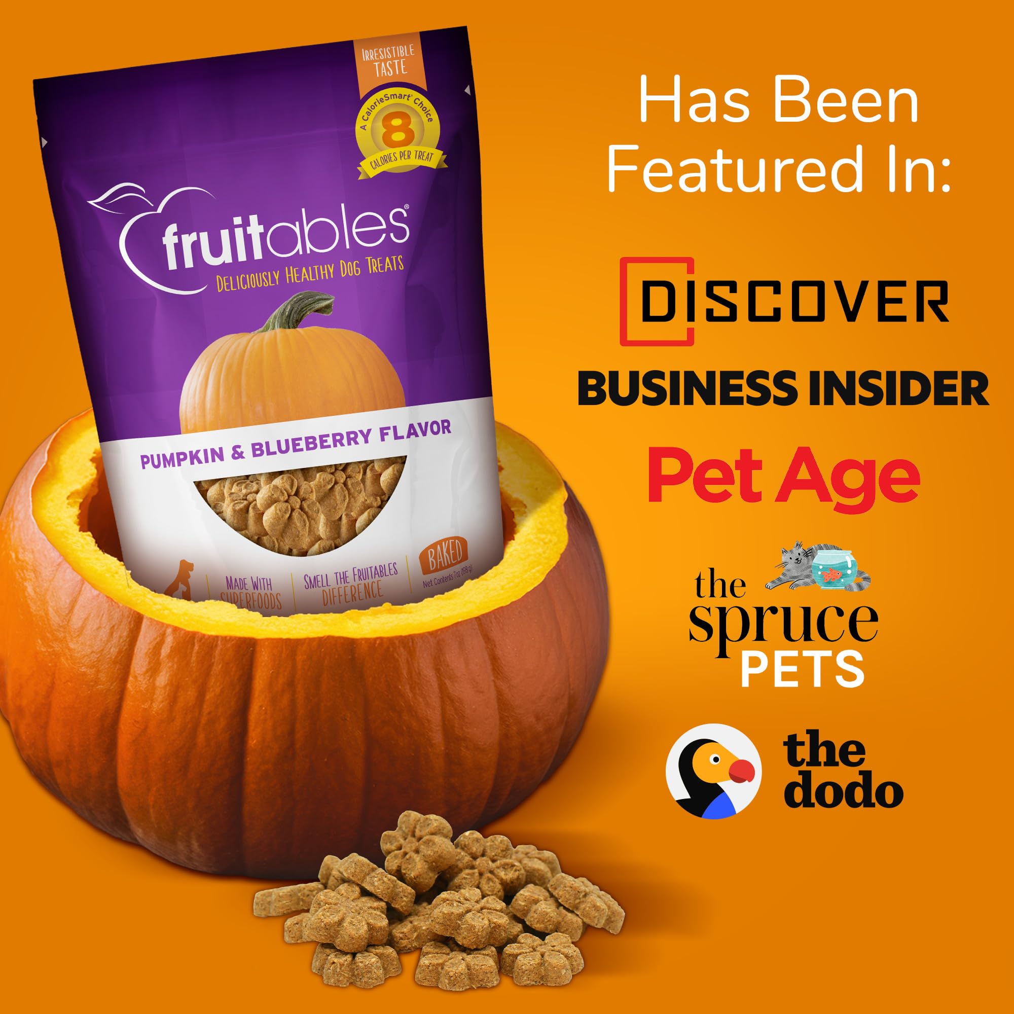 Fruitables Baked Dog Treats, Healthy Pumpkin Treat for Dogs, Low Calorie & Delicious, Free of Wheat, Corn and Soy, Made in the USA, Apple and Crispy Bacon Flavor, 12oz
