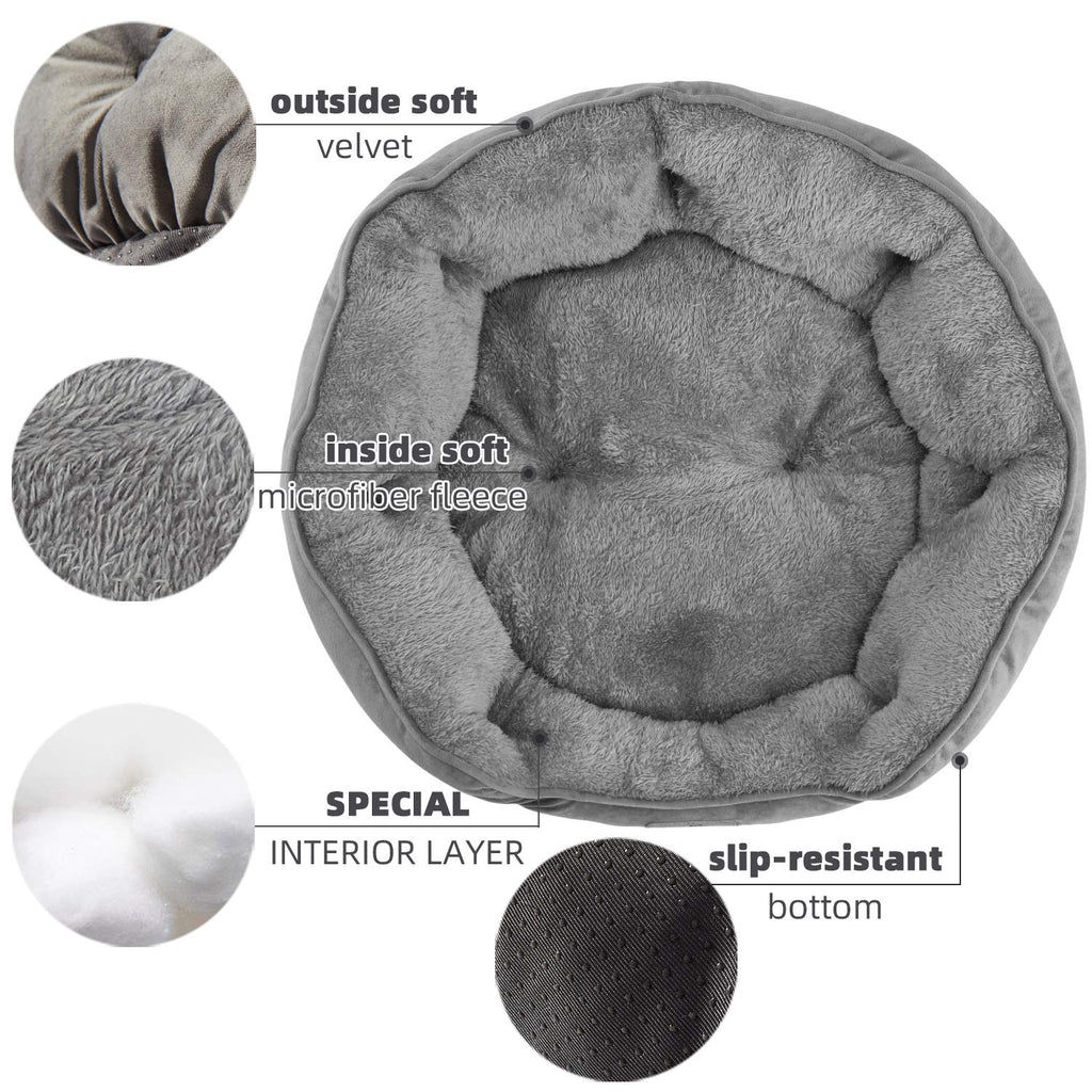 Asvin Small Dog Bed for Small Dogs, Cat Beds for Indoor Cats, Pet Bed for Puppy and Kitty, Extra Soft & Machine Washable with Anti-Slip & Water-Resistant Oxford Bottom, Grey