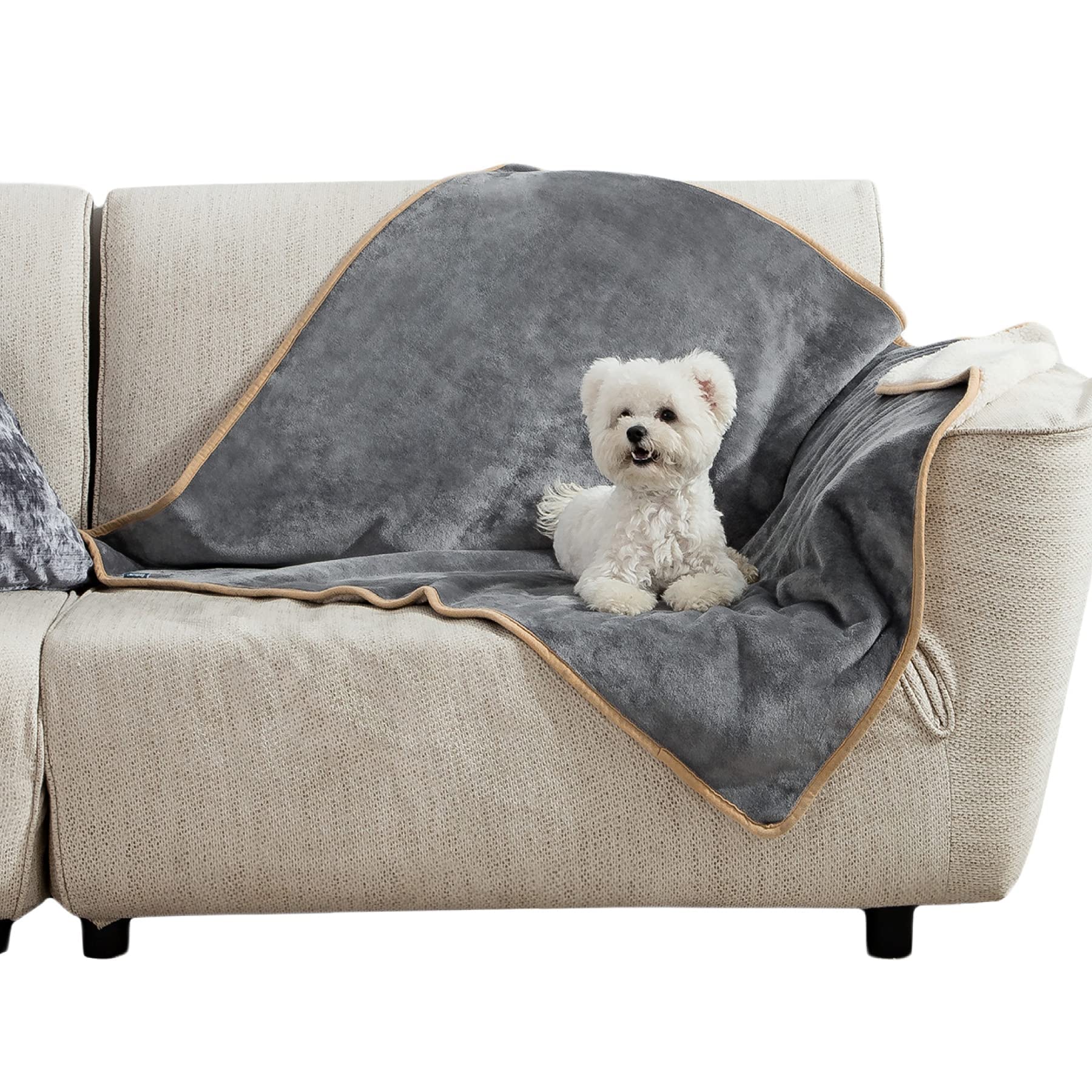 Bedsure Waterproof Dog Blankets for Medium Dogs Washable - Medium Cat Blanket for Couch Protection, Sherpa Fleece Puppy Blanket, Soft Plush Reversible Throw Furniture Protector, 30"X40", Grey