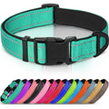 Joytale Reflective Dog Collar, Soft Neoprene Padded, Metal D-Ring, Nylon Pet Collar Adjustable for Large Dogs, Teal, L