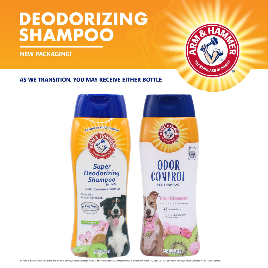 Arm & Hammer Deodorizing Dog Shampoo with Baking Soda for Odor Control, Tearless Moisturizing Formula for Sensitive Skin, Fresh Kiwi Blossom Scent, Safe for Dogs and Puppies, 20 Fl Oz