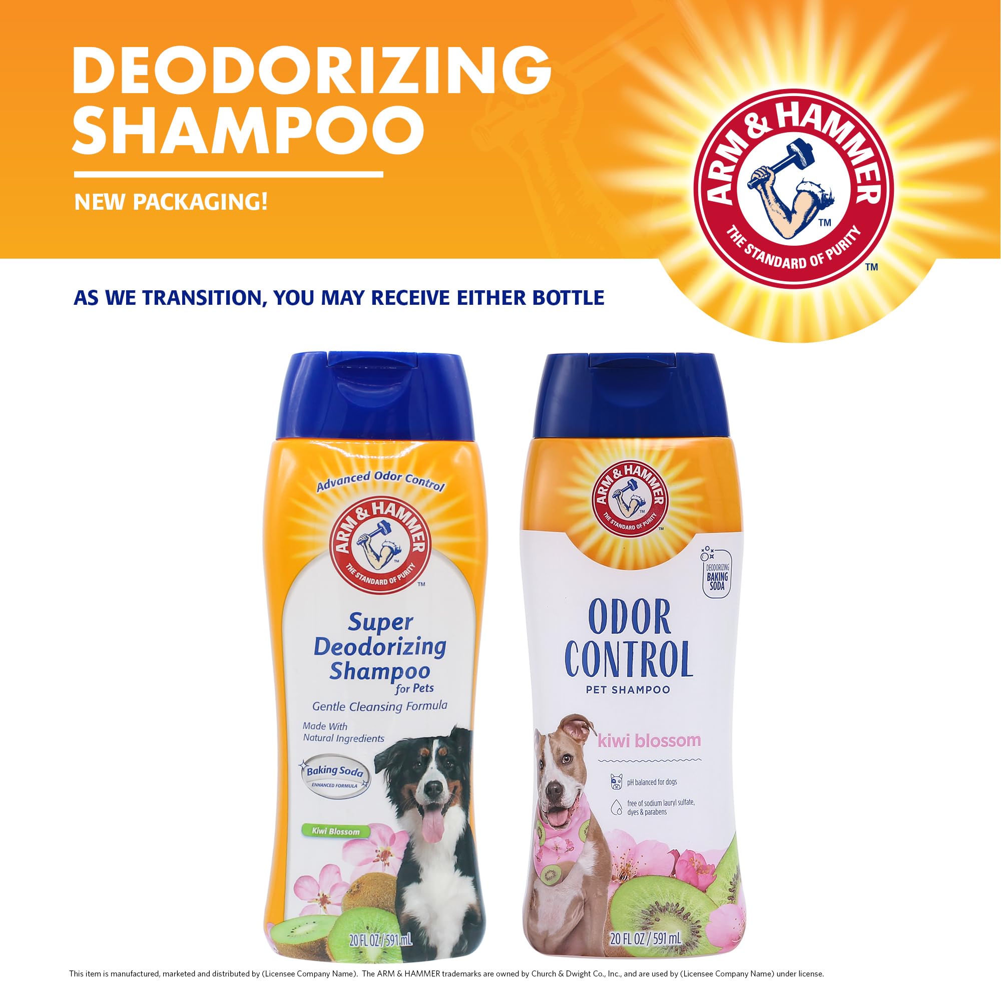Arm & Hammer Deodorizing Dog Shampoo with Baking Soda for Odor Control, Tearless Moisturizing Formula for Sensitive Skin, Fresh Kiwi Blossom Scent, Safe for Dogs and Puppies, 20 Fl Oz