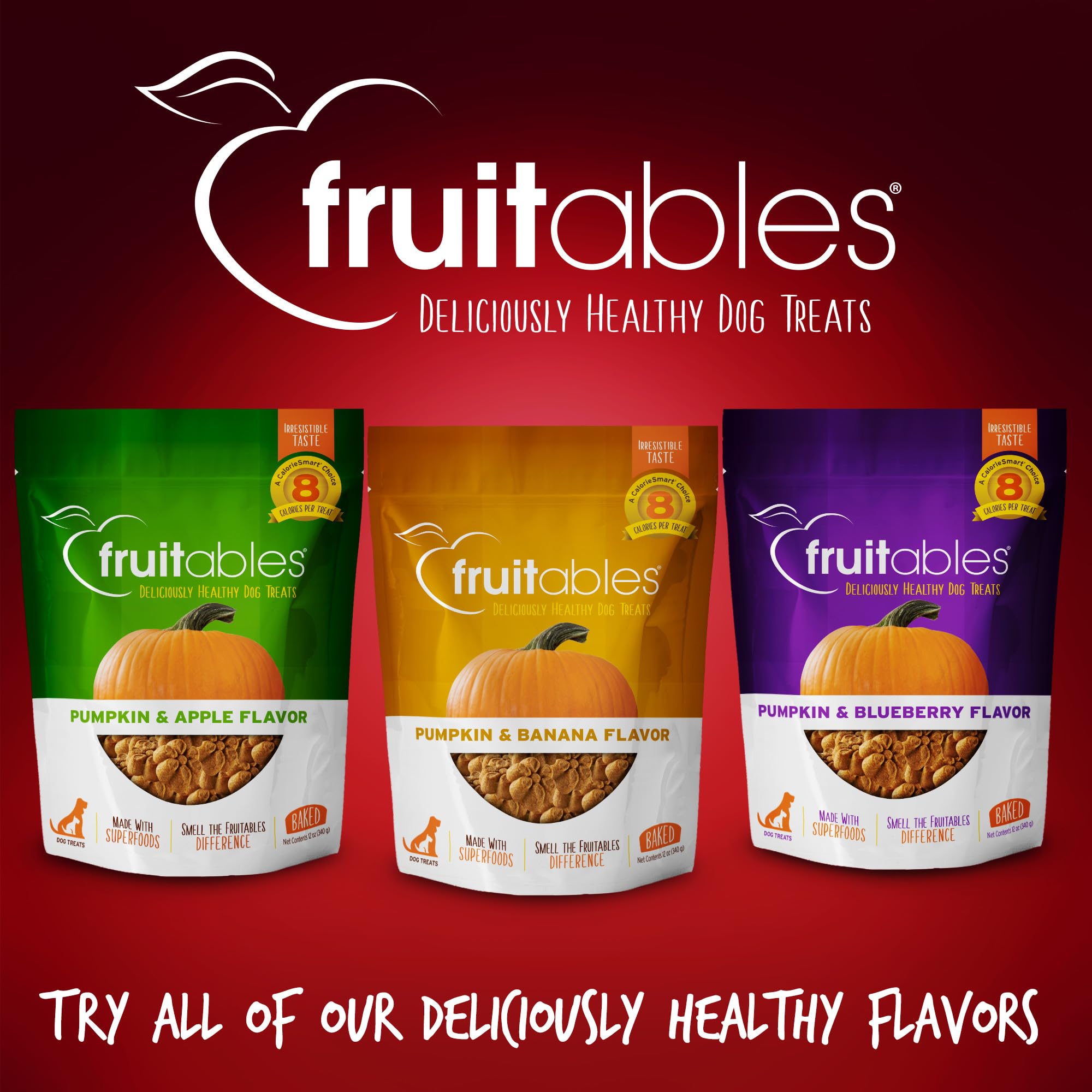 Fruitables Baked Dog Treats, Healthy Pumpkin Treat for Dogs, Low Calorie & Delicious, Free of Wheat, Corn and Soy, Made in the USA, Apple and Crispy Bacon Flavor, 12oz