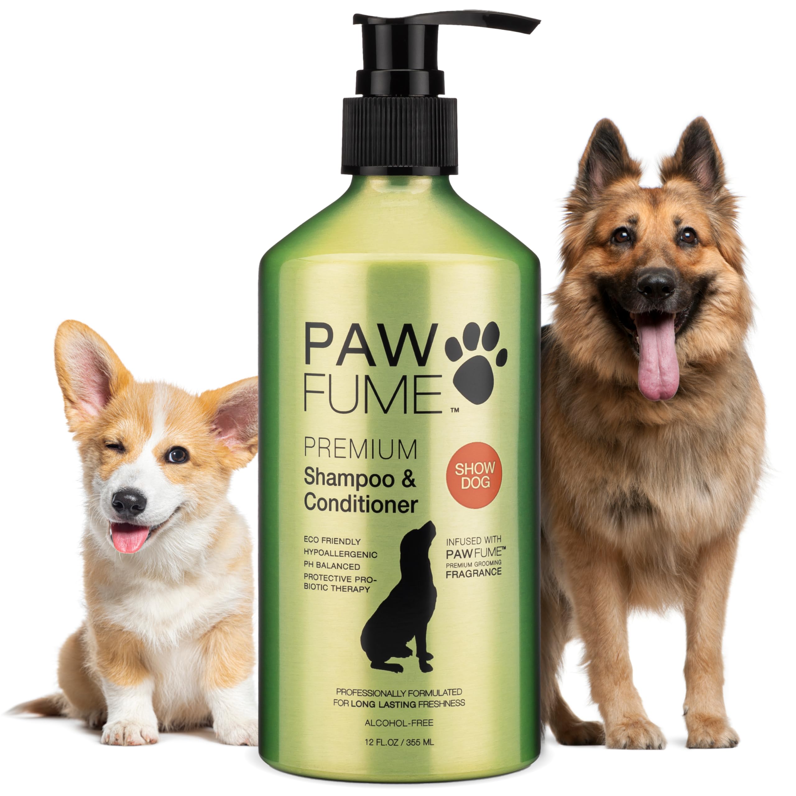 PAWFUME Deshedding Dog Shampoo and Conditioner, Show Dog, 1-Pack – Nourish & Detangle for Silky Soft Coat – Probiotic, Deep-Cleaning, pH-Balanced Formula – Salon-Quality Shampoo for Dogs