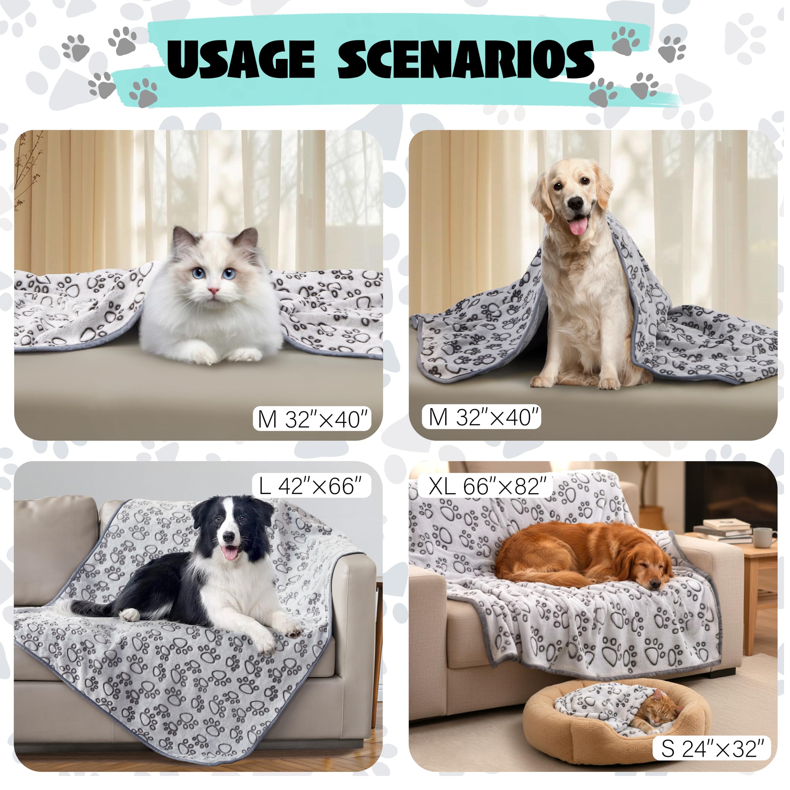 Stuffed® Premium Soft Dog Blanket Washable, 40"x32" Cat Blanket for Indoor Cats Large Medium Small Dog Puppy Essentials (Grey)