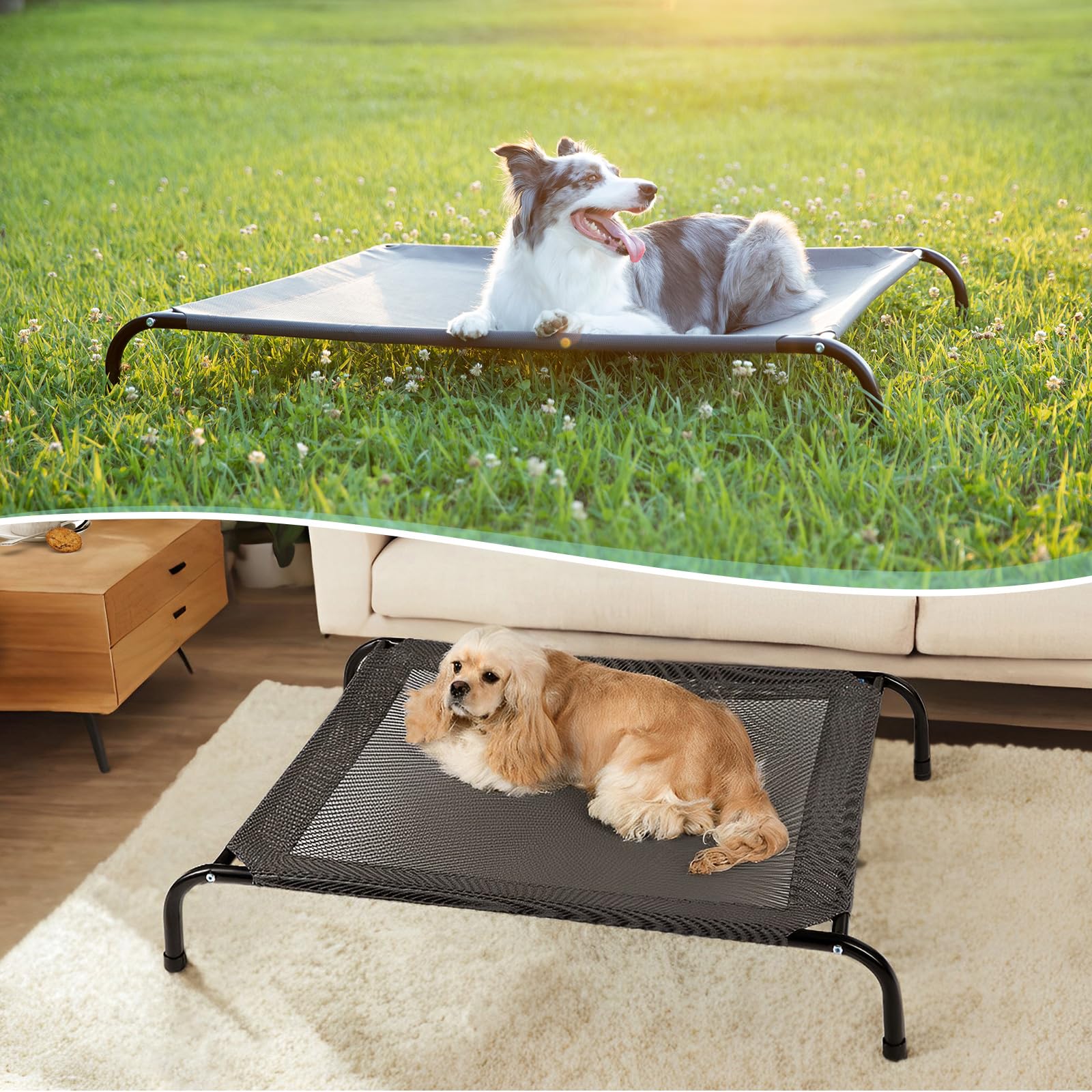 SIEMOUR 50" Lx32 Wx8 H Cooling Elevated Dog Bed for Large Dogs with Non-Slip Floor Protectors & Breathable Mesh, Raised Indoor & Outdoor Dog Cot Pet Hammock, Grey