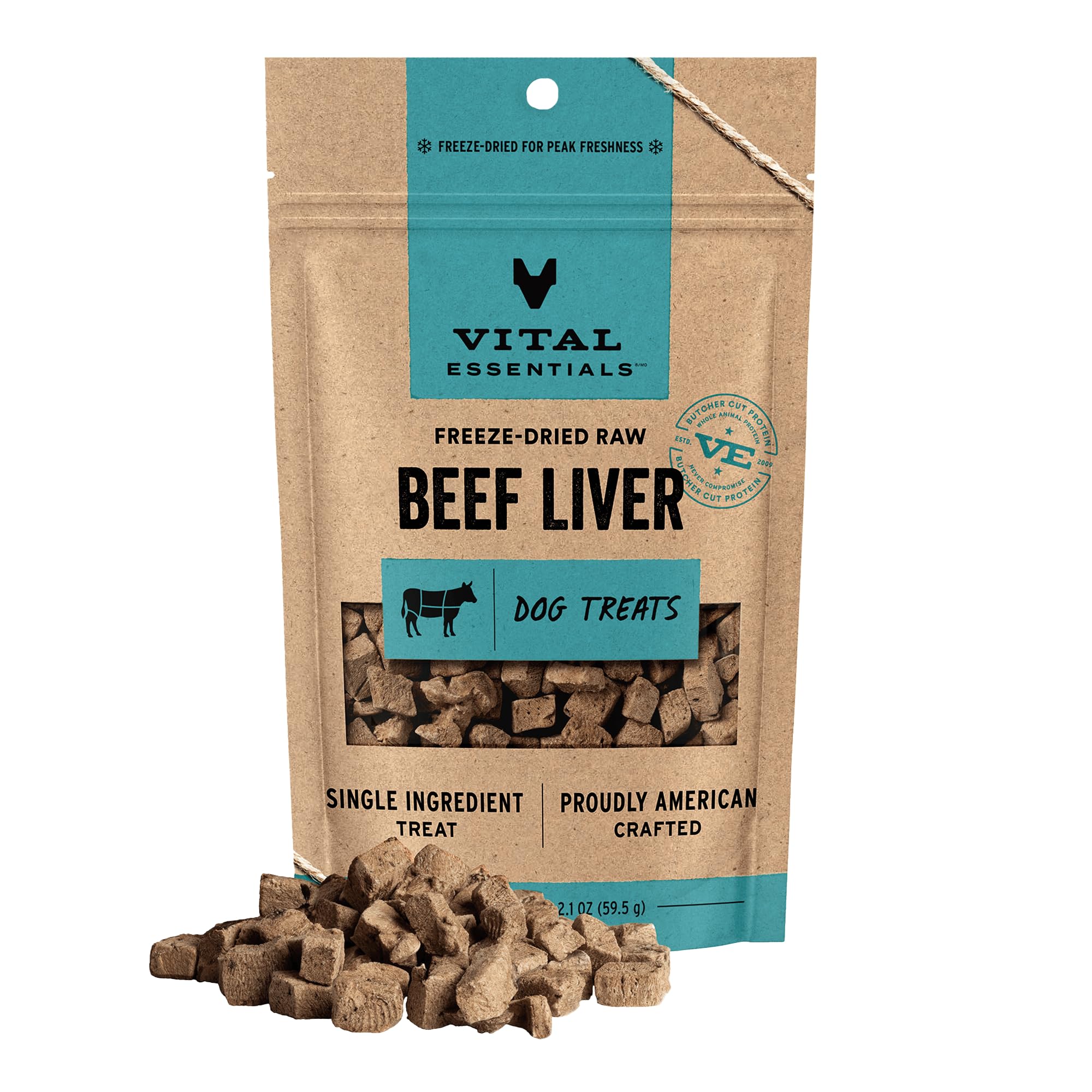 Vital Essentials Freeze Dried Dog Treats | Beef Liver, Single Ingredient | Premium Quality | Grain Free Training Treats for Dogs, 2.1 oz Bag