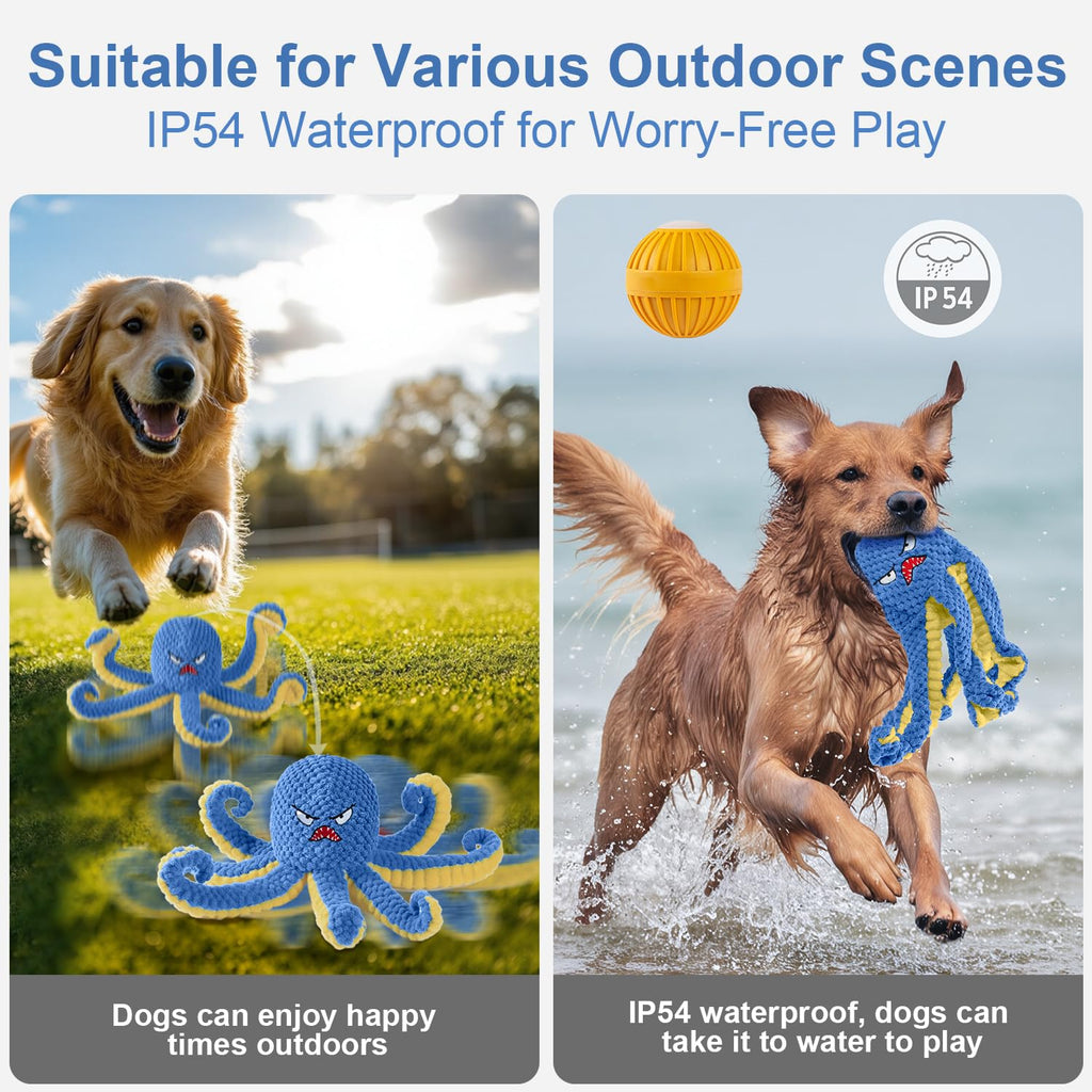 Qraxond Interactive Dog Toys Octopus,Durable Automatic Jumping Dog Toy to Keep Them Busy,Squeaky Moving Tug of War Doggie Toy,USB Rechargeable,Not for Aggressive Chewers (Blue)