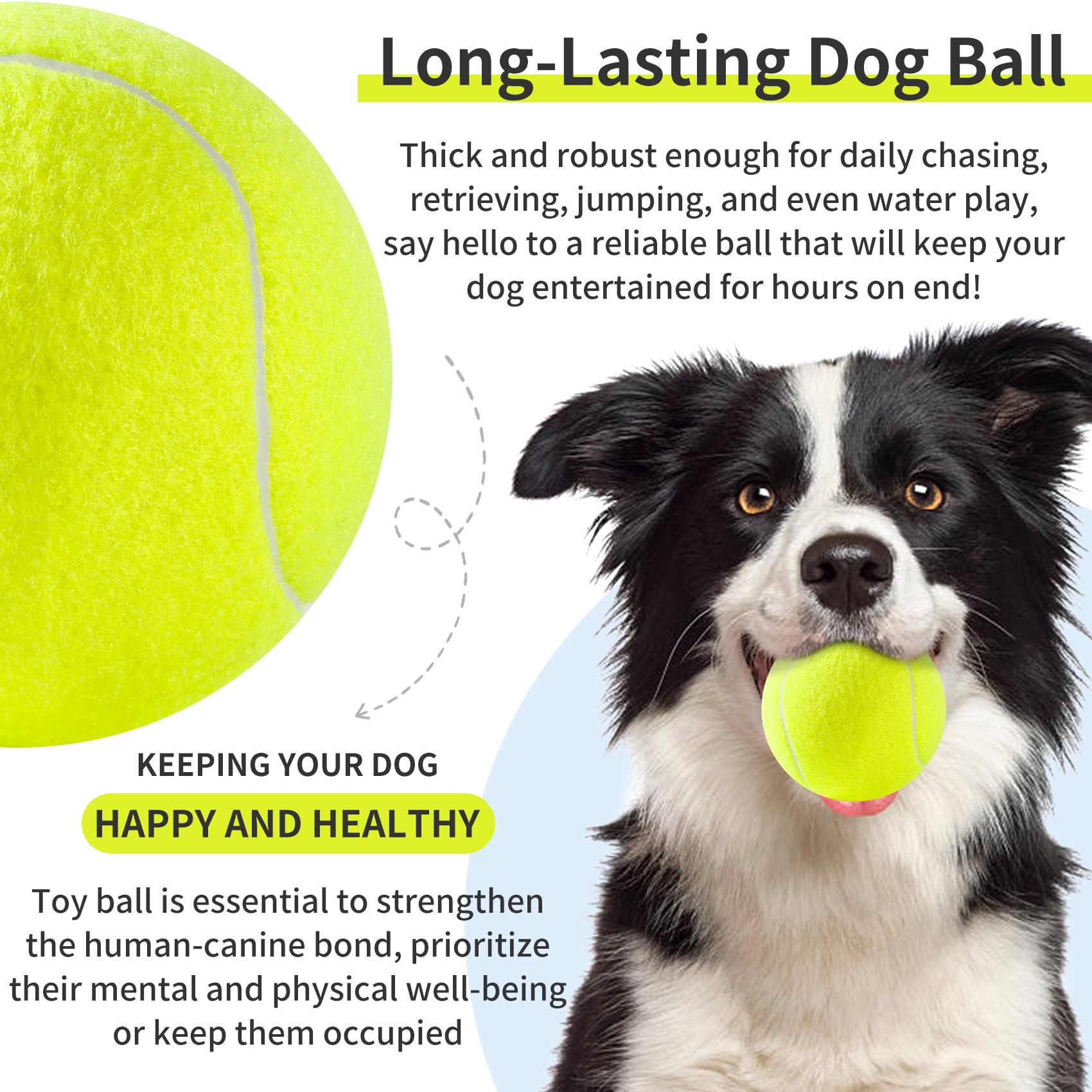 susu & wuwu Large Tennis Ball for Dogs 4 Inch Big Tennis Ball for Dog,Outdoor Play Toy for Small, Medium,Large Dogs Pet Birthday Gift (2 Pack)
