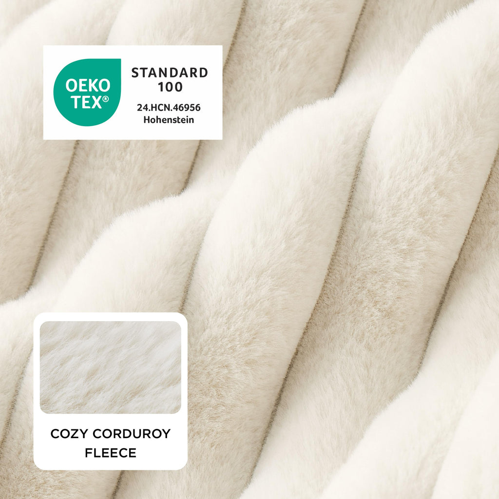 Bedsure ComfyFleece™ Cute Dog Bed for Small Medium Dogs - Washable Furry Puppy Beds, Rectangle Orthopedic Corduroy Fleece Pet Beds with Removable Zipper Cover, 25x21x7inches, Cream
