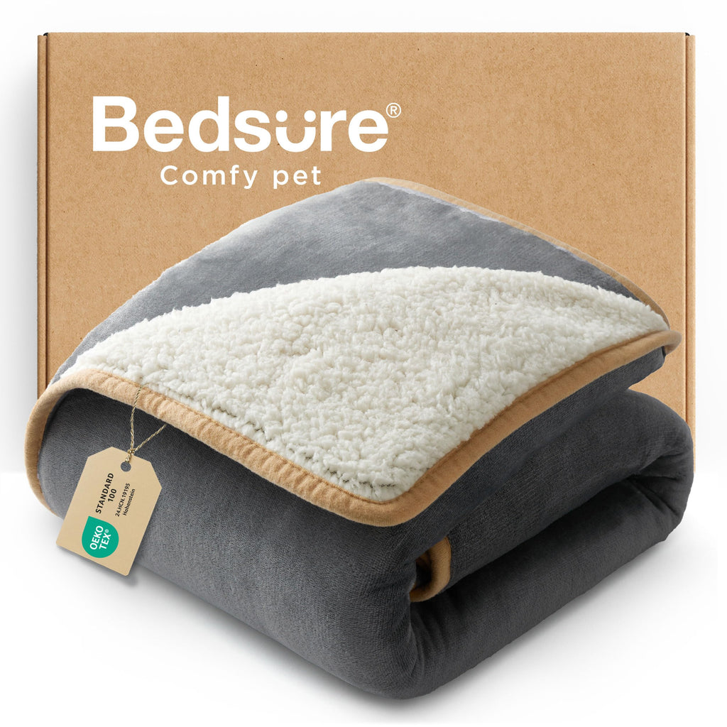 Bedsure Waterproof Dog Blankets for Small Dogs - Small Cat Blanket Washable for Couch Protection, Sherpa Fleece Puppy Blanket, Soft Plush Reversible Throw Furniture Protector, 25"X35", Grey