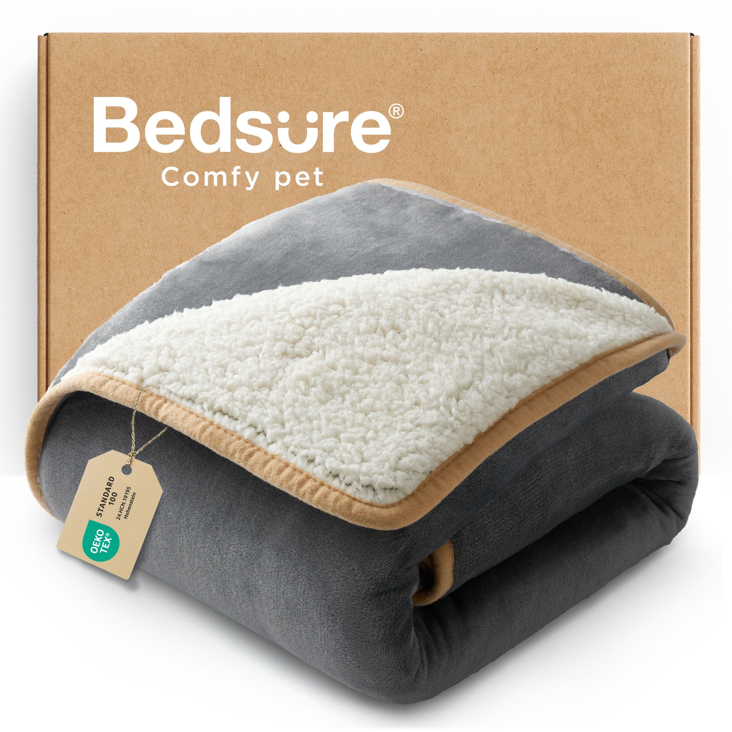 Bedsure Waterproof Dog Blankets for Small Dogs - Small Cat Blanket Washable for Couch Protection, Sherpa Fleece Puppy Blanket, Soft Plush Reversible Throw Furniture Protector, 25"X35", Grey
